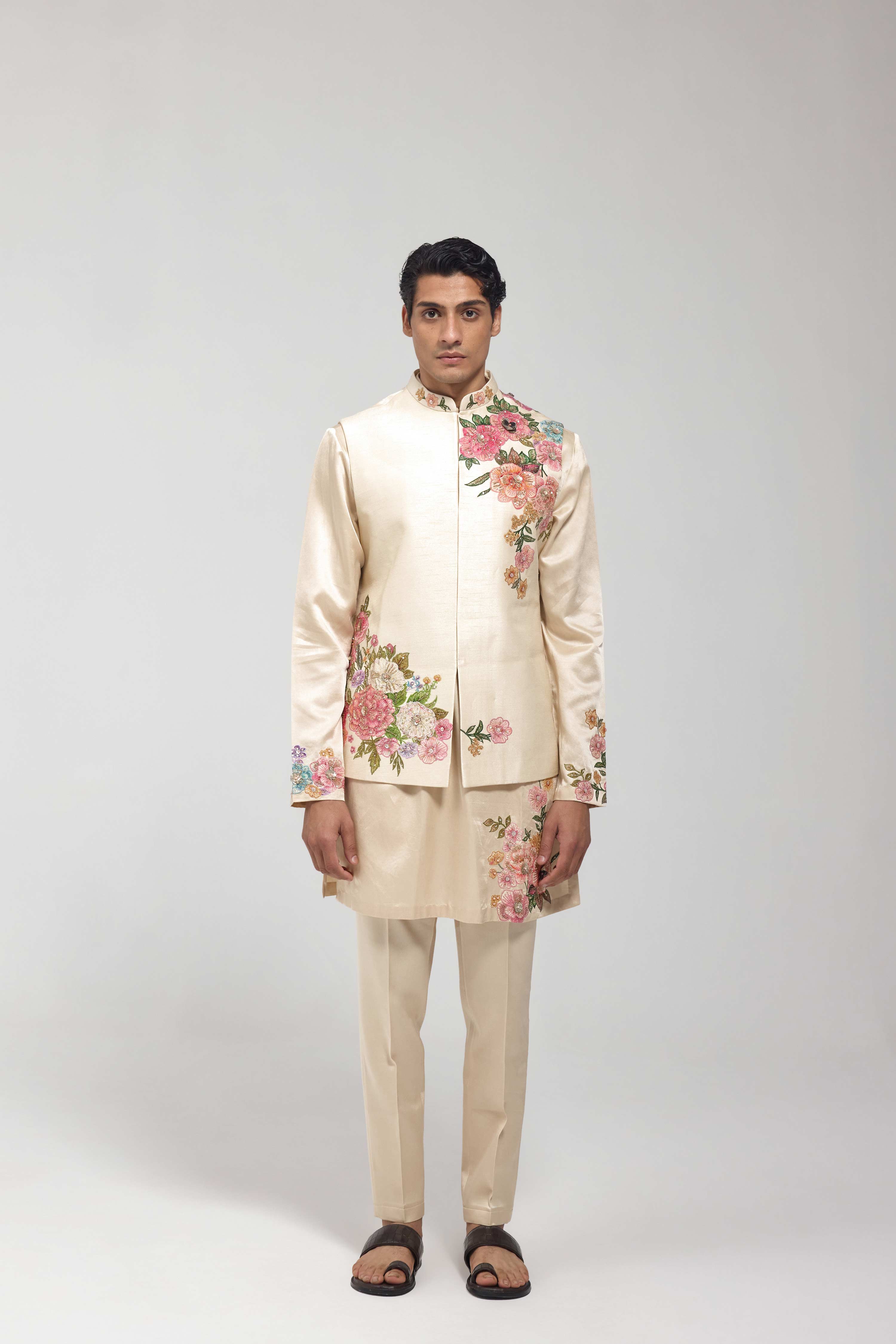 Gold Embroidered Half Jacket Set