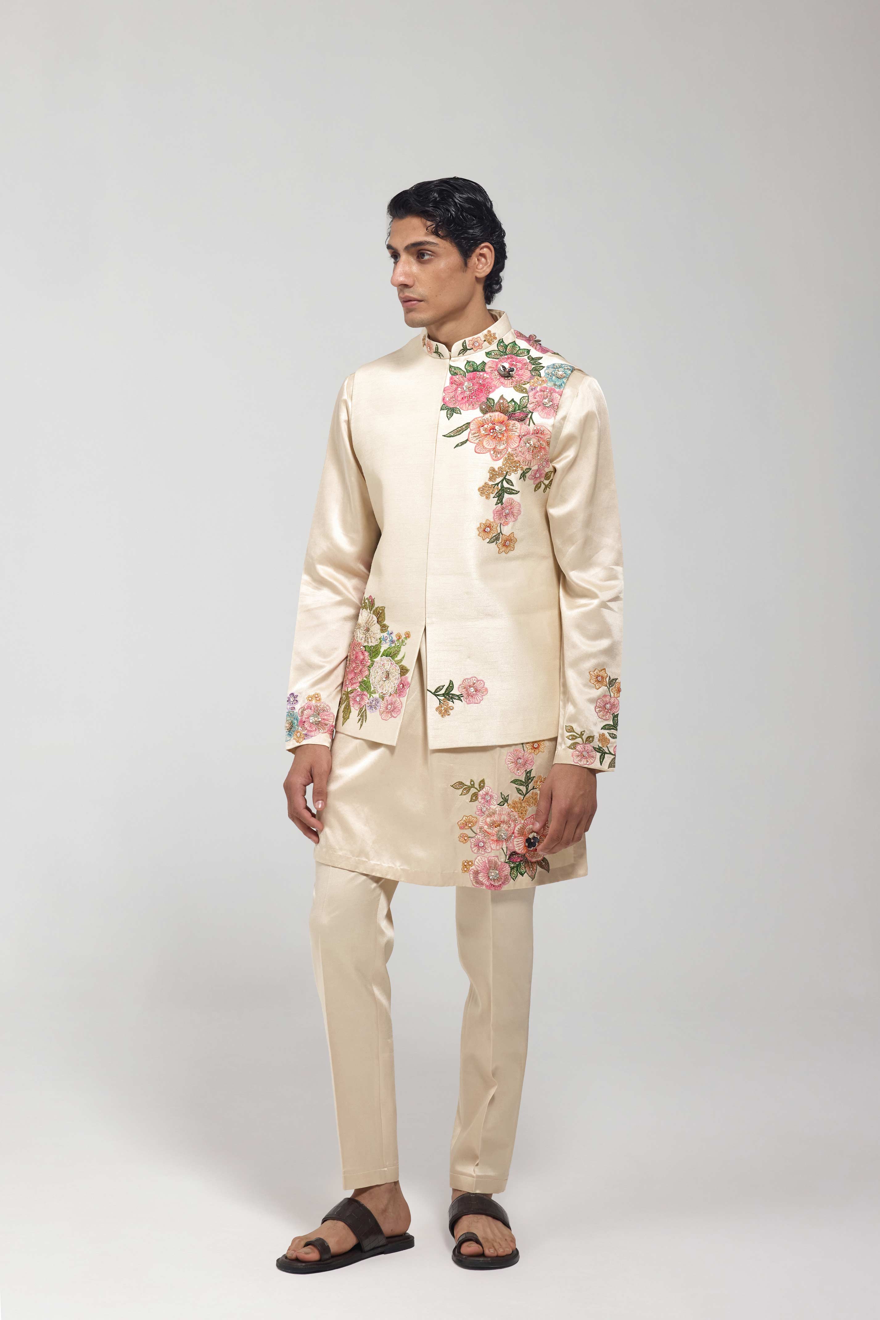 Gold Embroidered Half Jacket Set