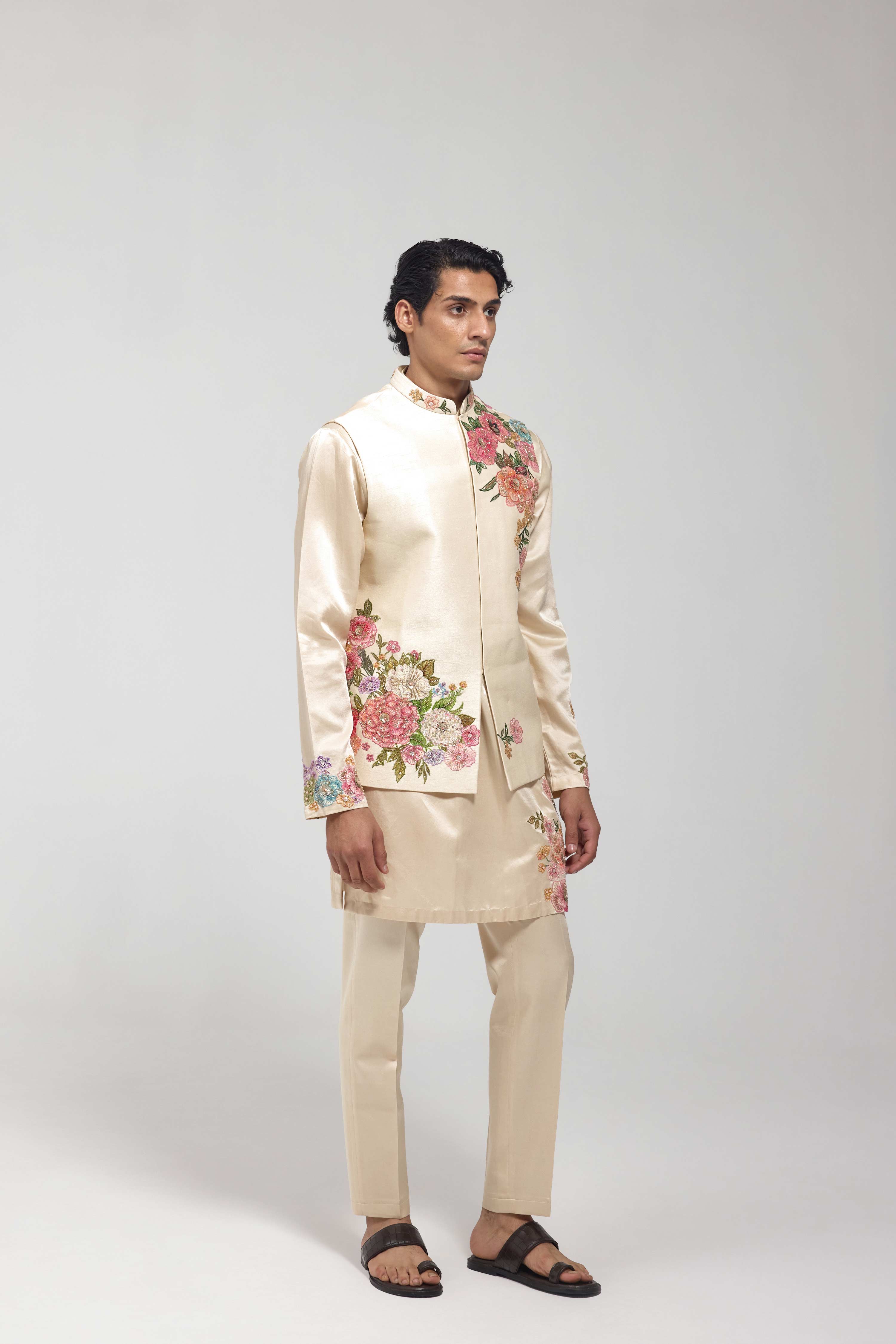 Gold Embroidered Half Jacket Set