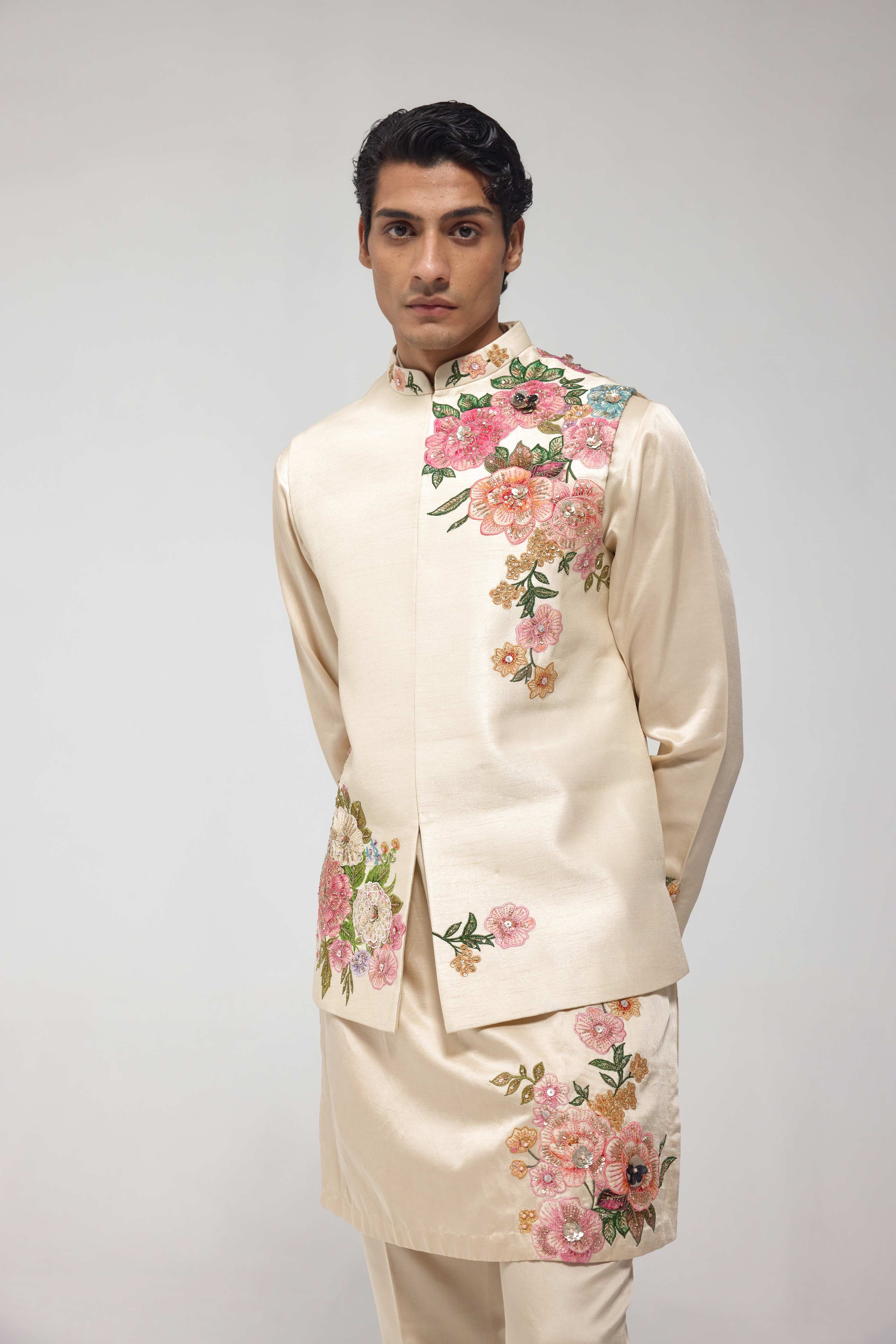 Gold Embroidered Half Jacket Set