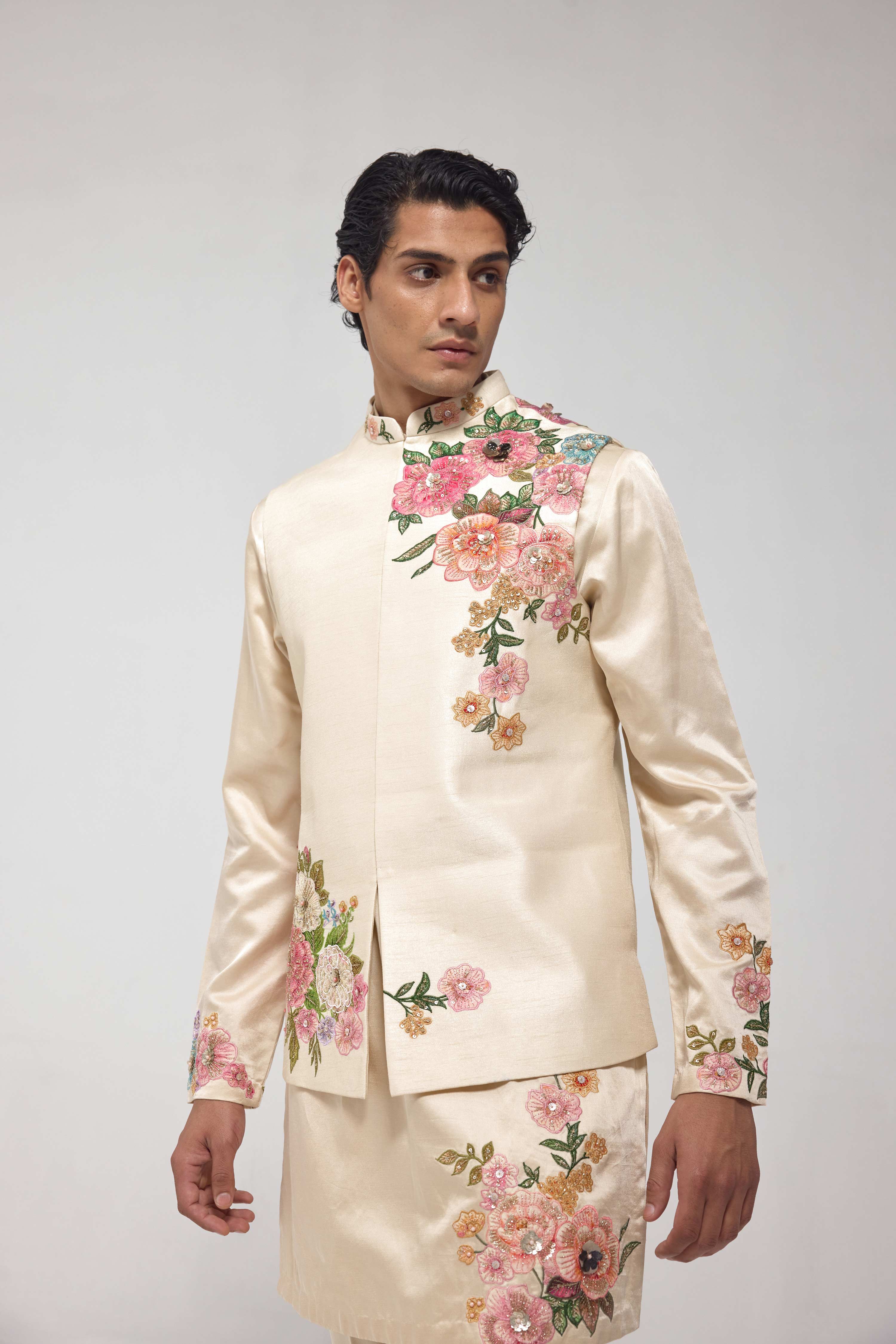 Gold Embroidered Half Jacket Set