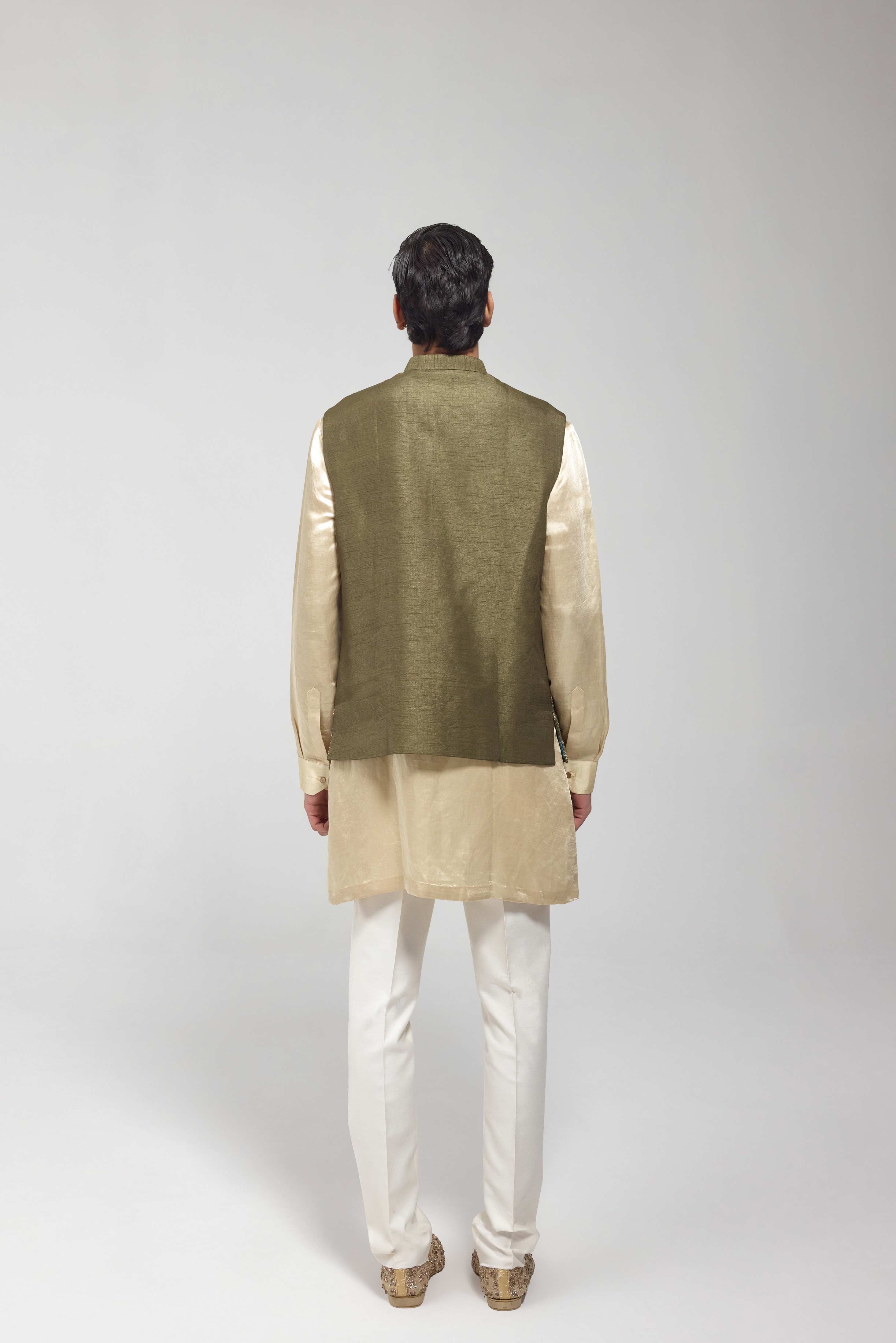 Green Embroidered Silk Half Jacket Set