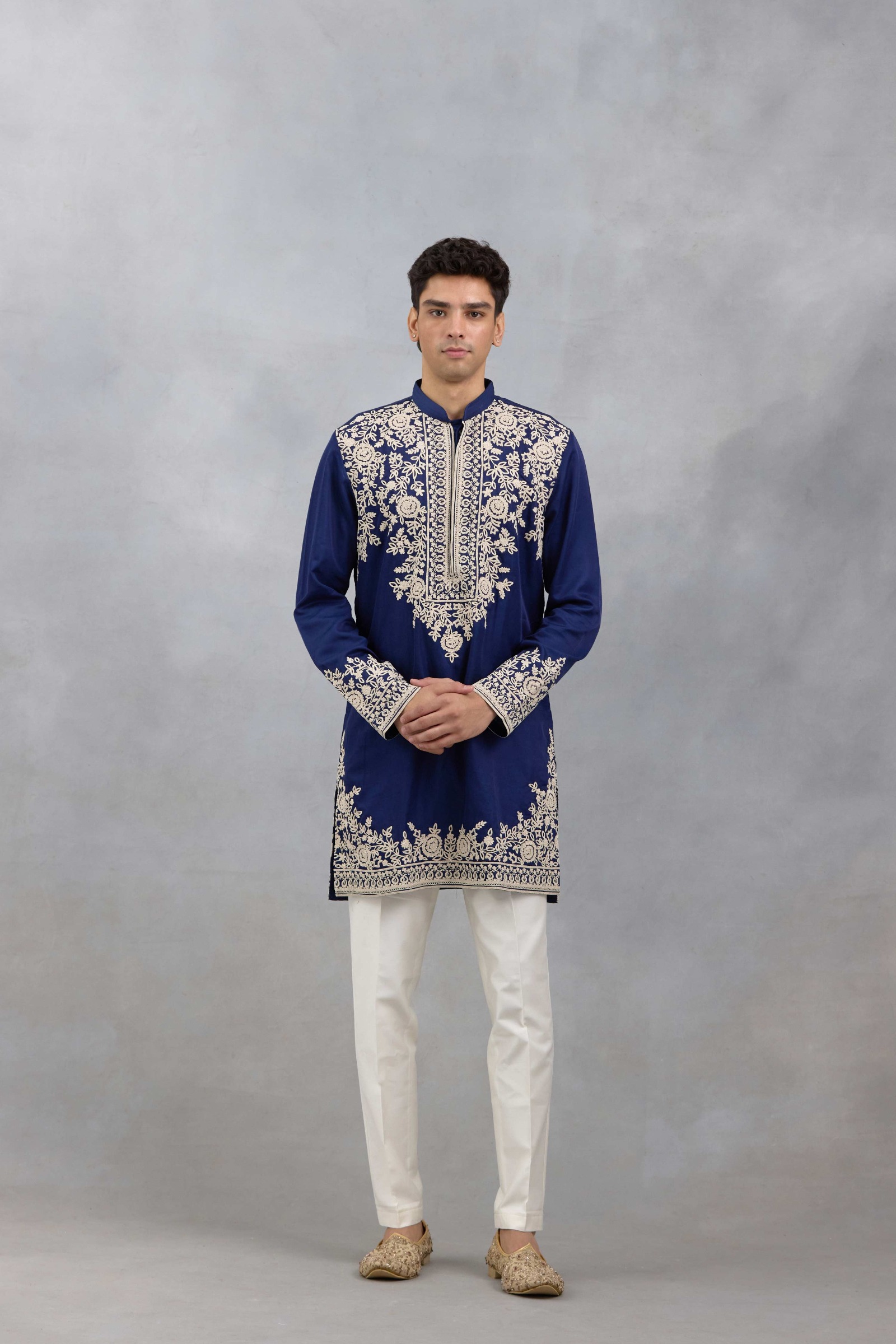 Navy Blue Dori Embroidered Kurta Set