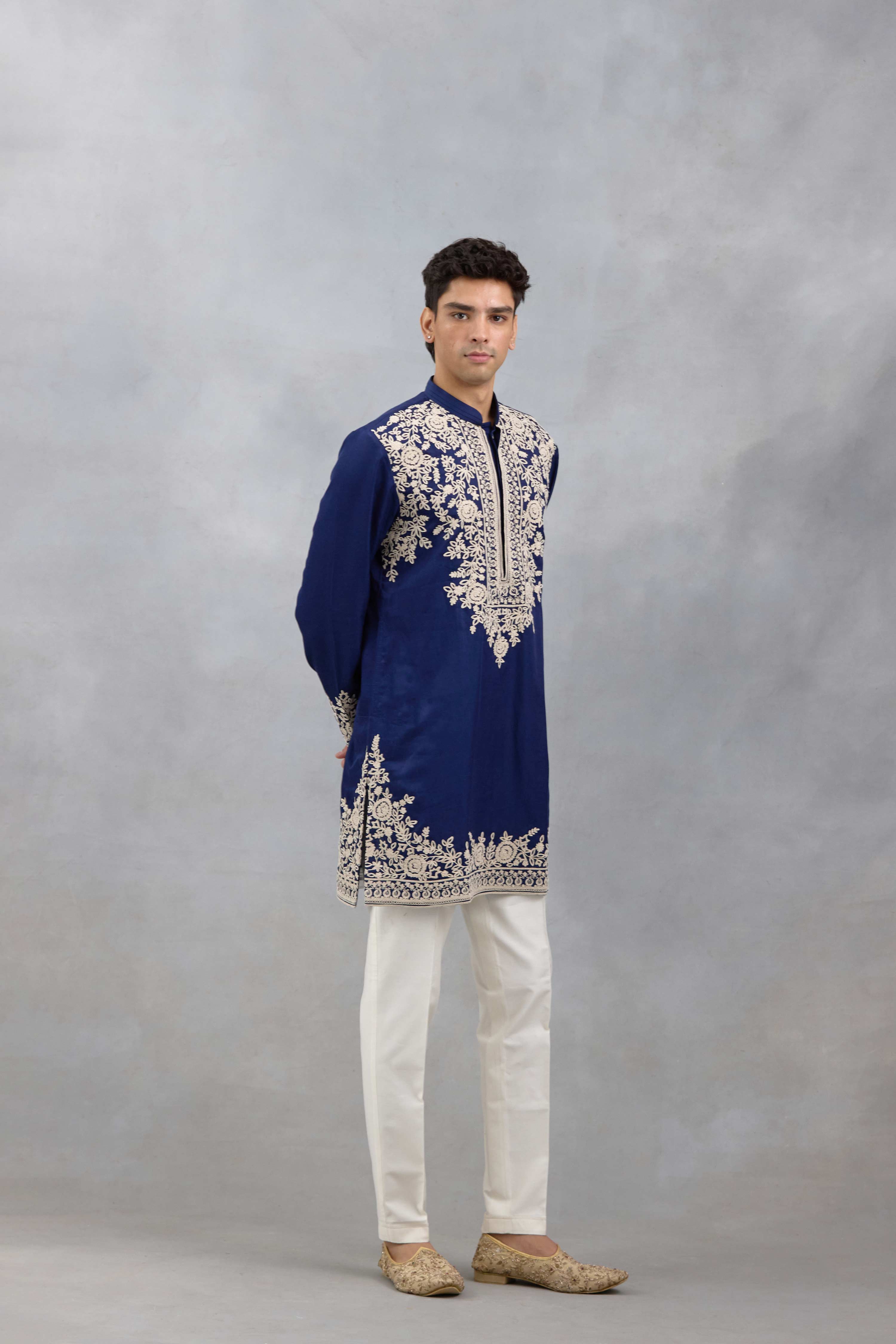 Navy Blue Dori Embroidered Kurta Set