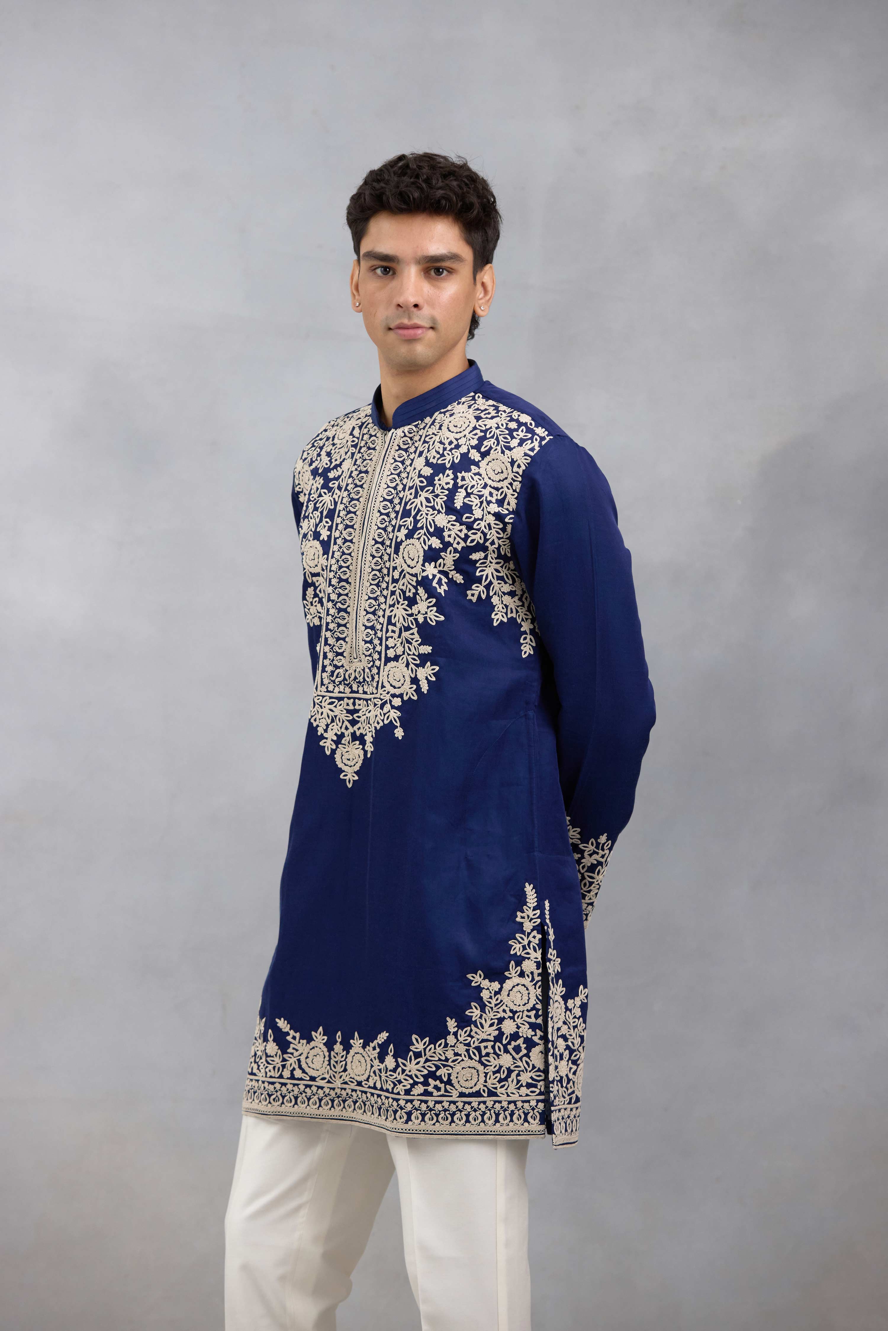 Navy Blue Dori Embroidered Kurta Set