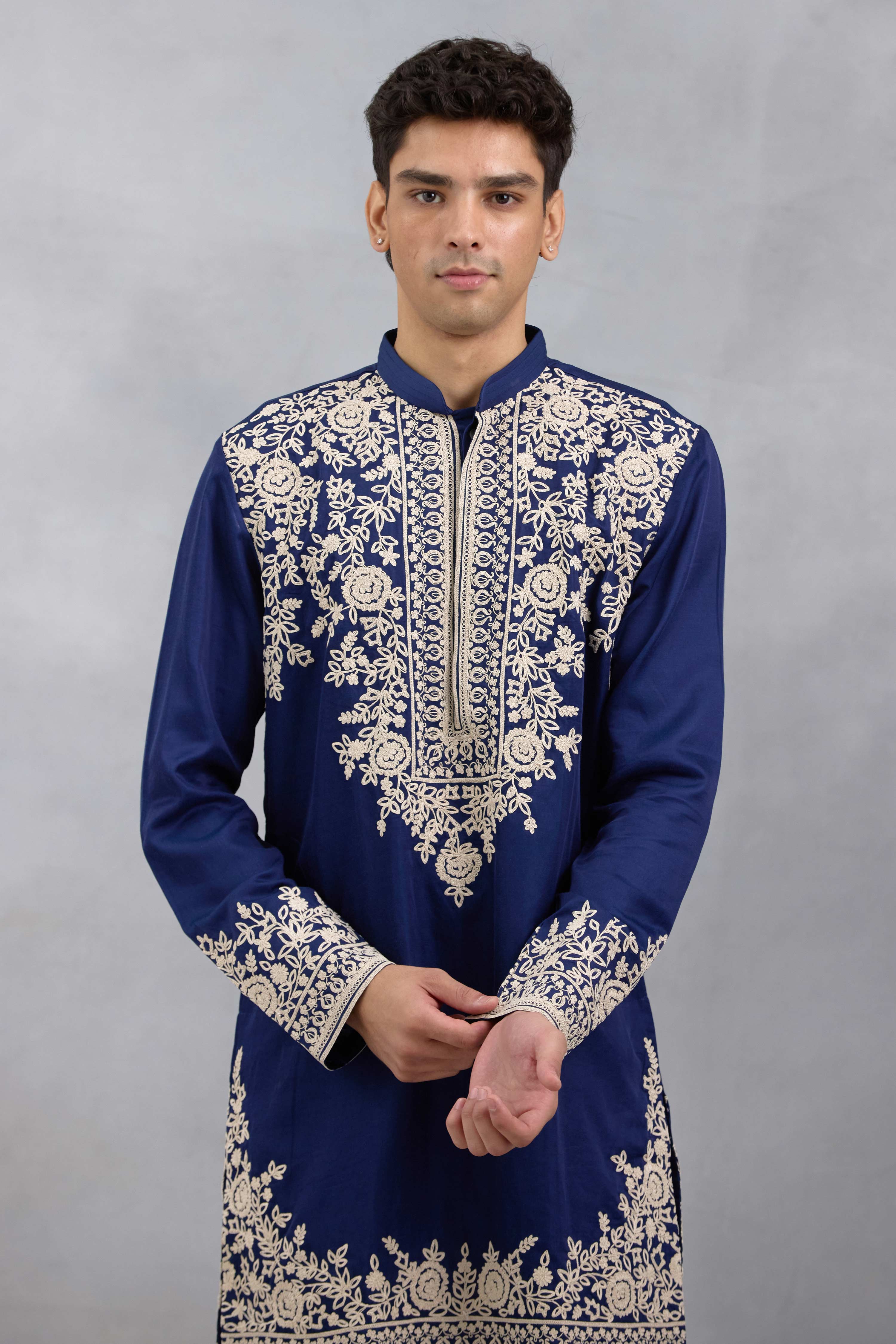Navy Blue Dori Embroidered Kurta Set