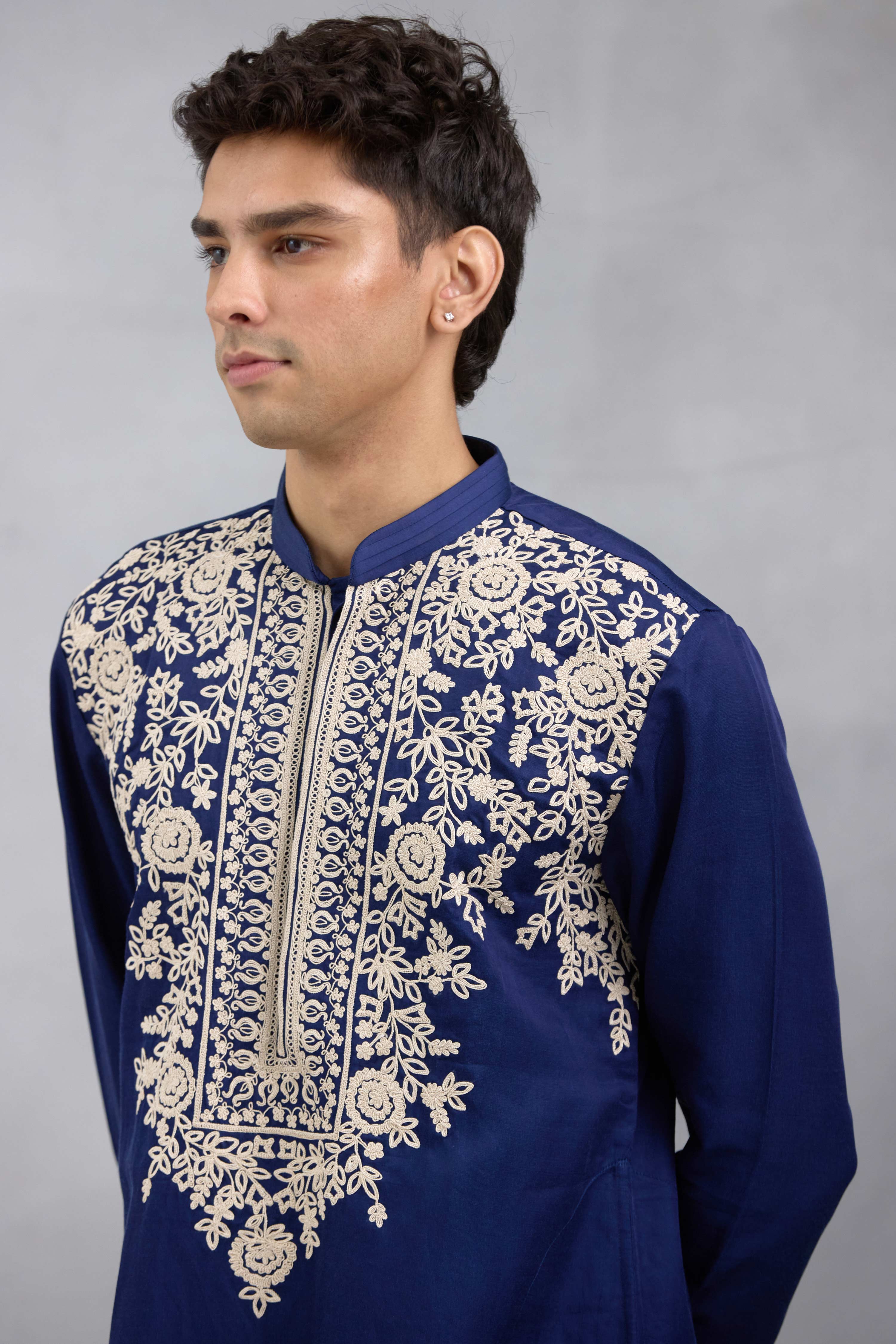 Navy Blue Dori Embroidered Kurta Set