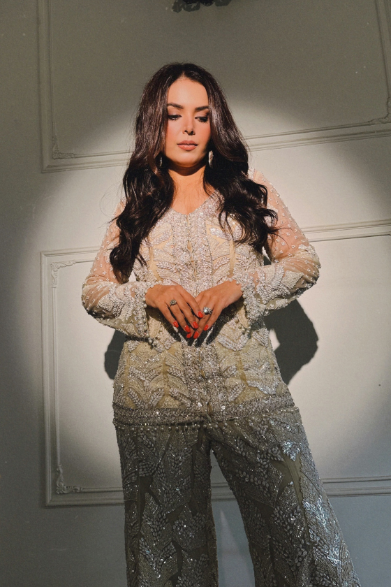 Beige Gold Net Co-ord Set