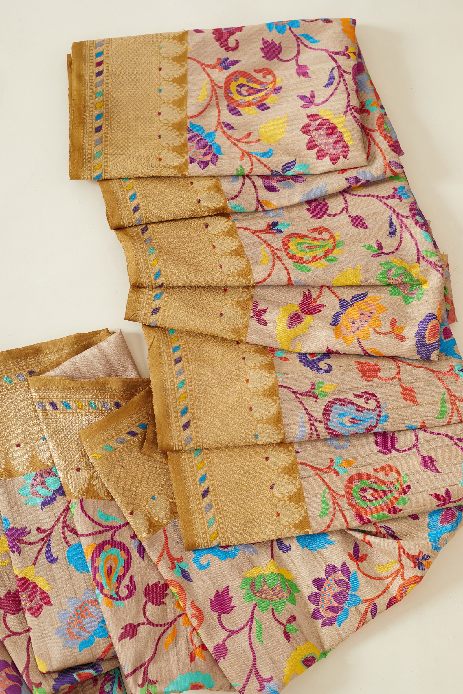 Ivory Floral Printed Banarasi Tussar Silk saree