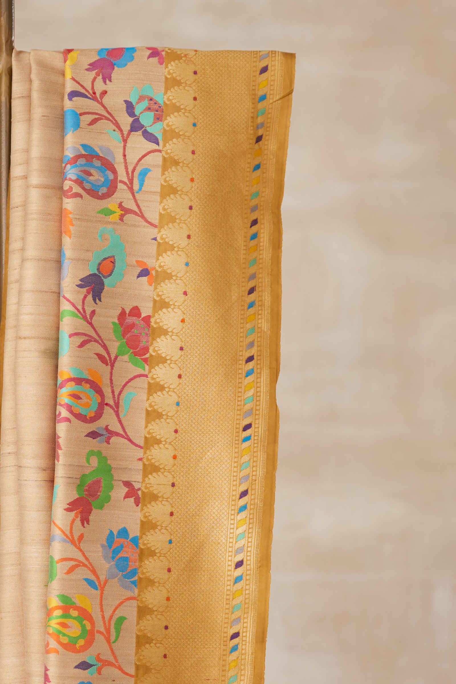 Ivory Floral Printed Banarasi Tussar Silk saree