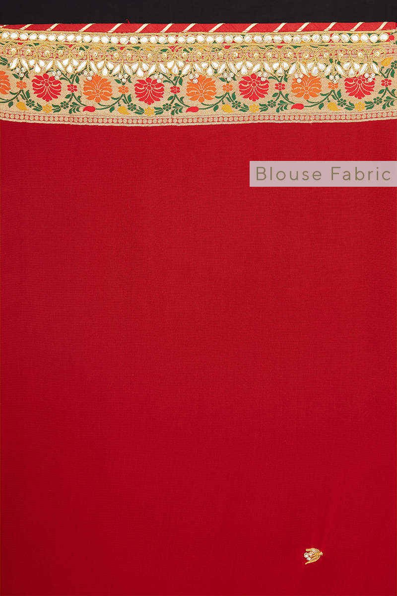 Red Banarasi Embroidered Bandhani Saree