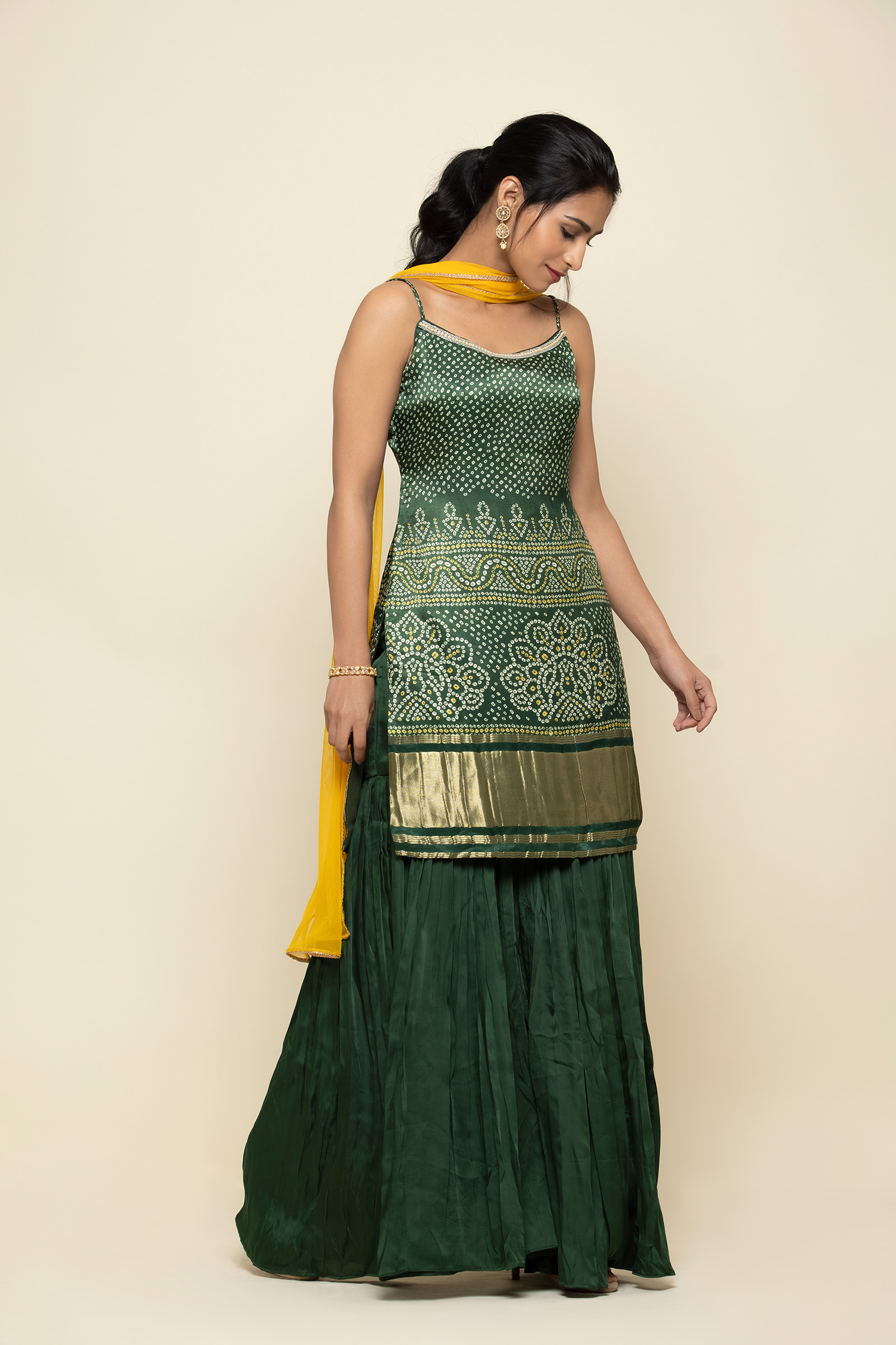 Olive Green Bandhani Print Garara