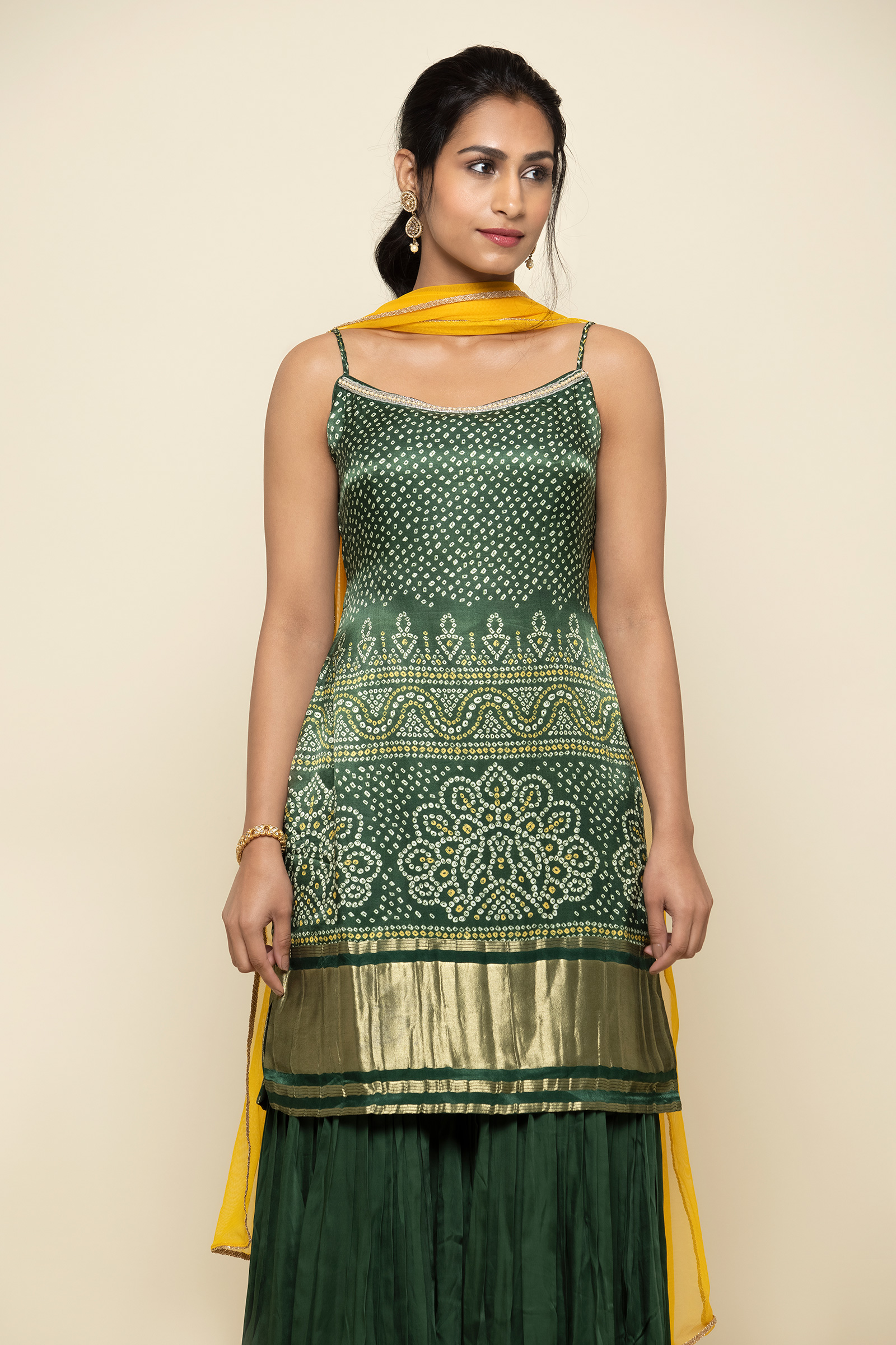 Olive Green Bandhani Print Garara
