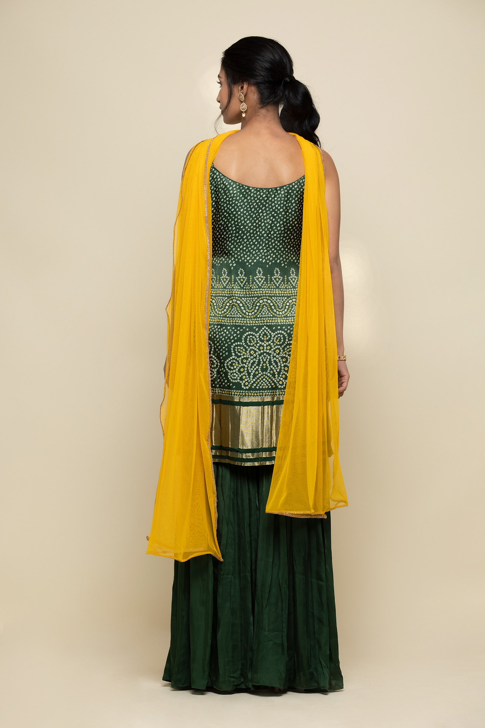 Olive Green Bandhani Print Garara