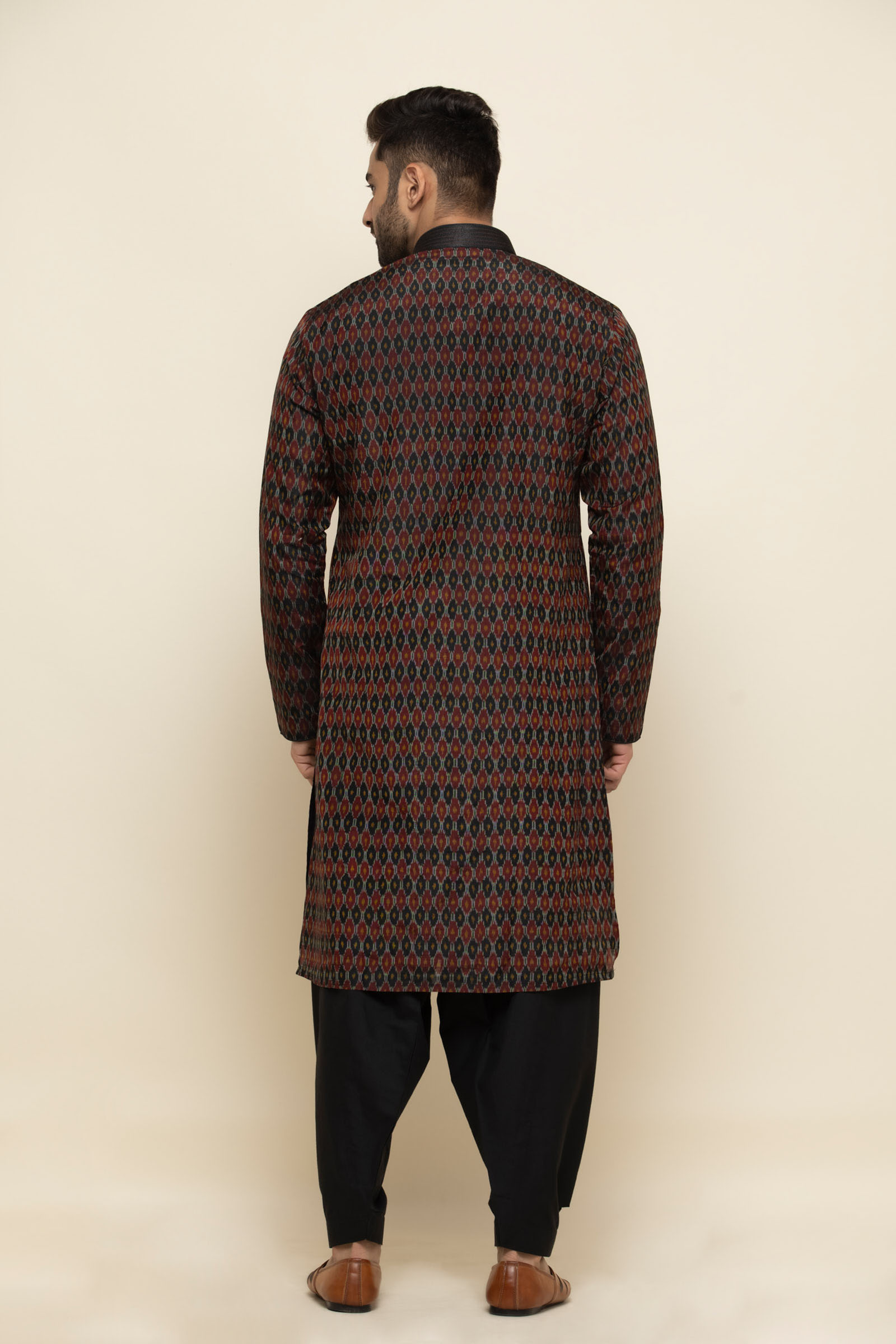 Black Ikat Silk Pathani Suit