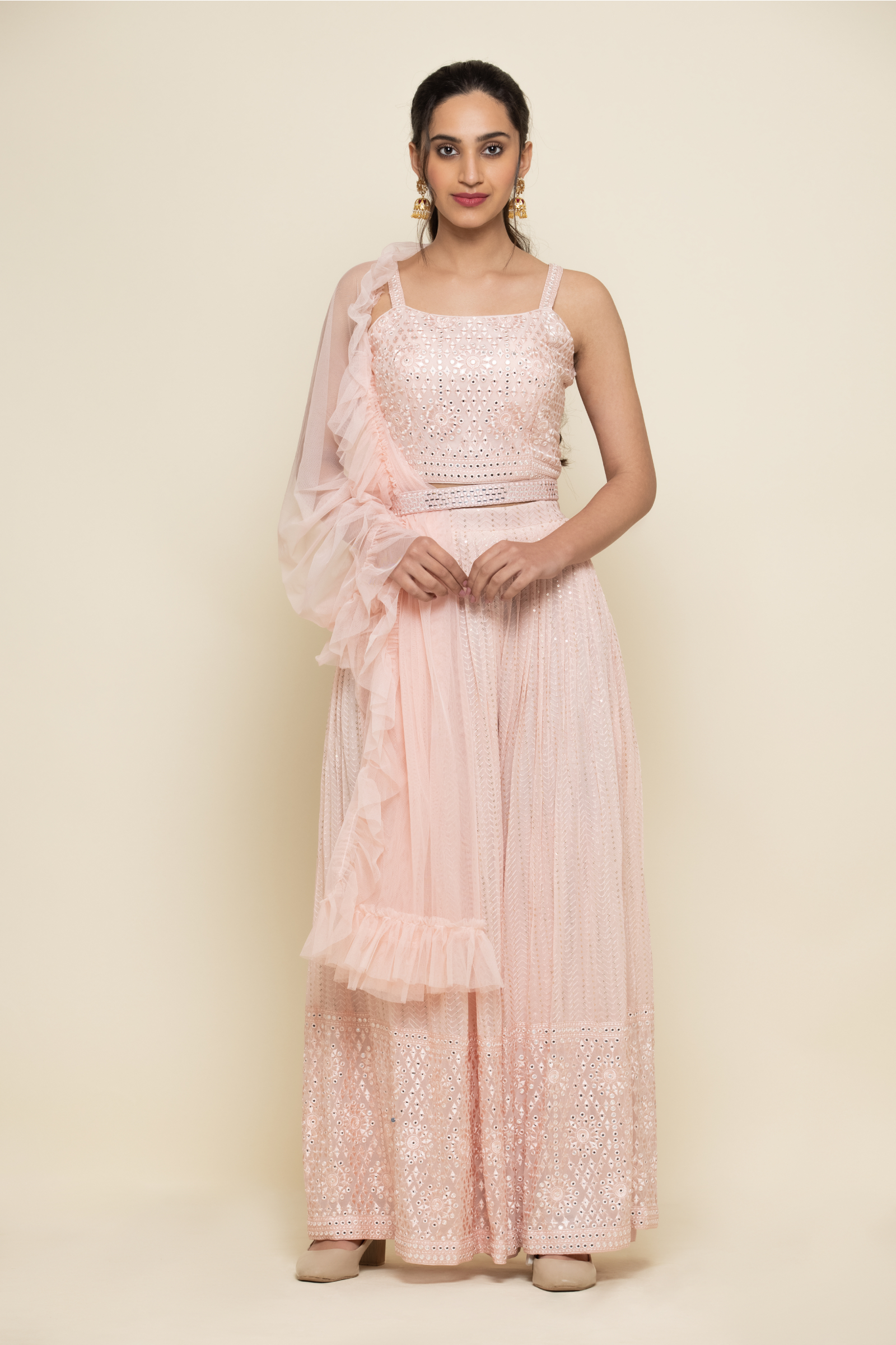 Baby Pink Georegette Sharara Suit