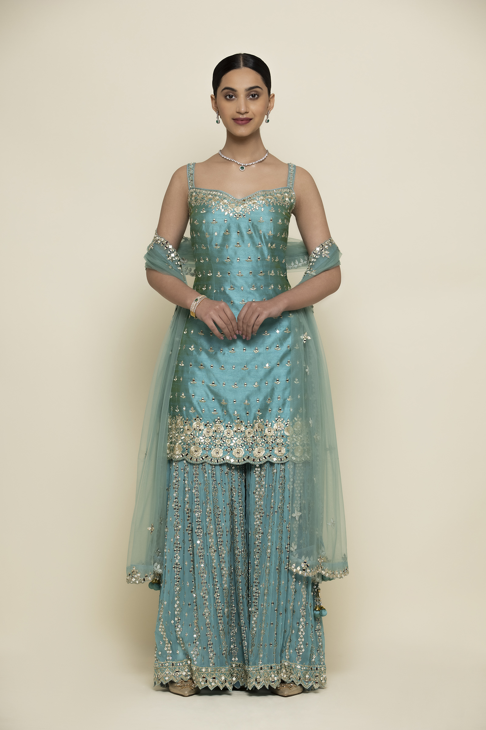 Aqua Blue Silk Garara Suit