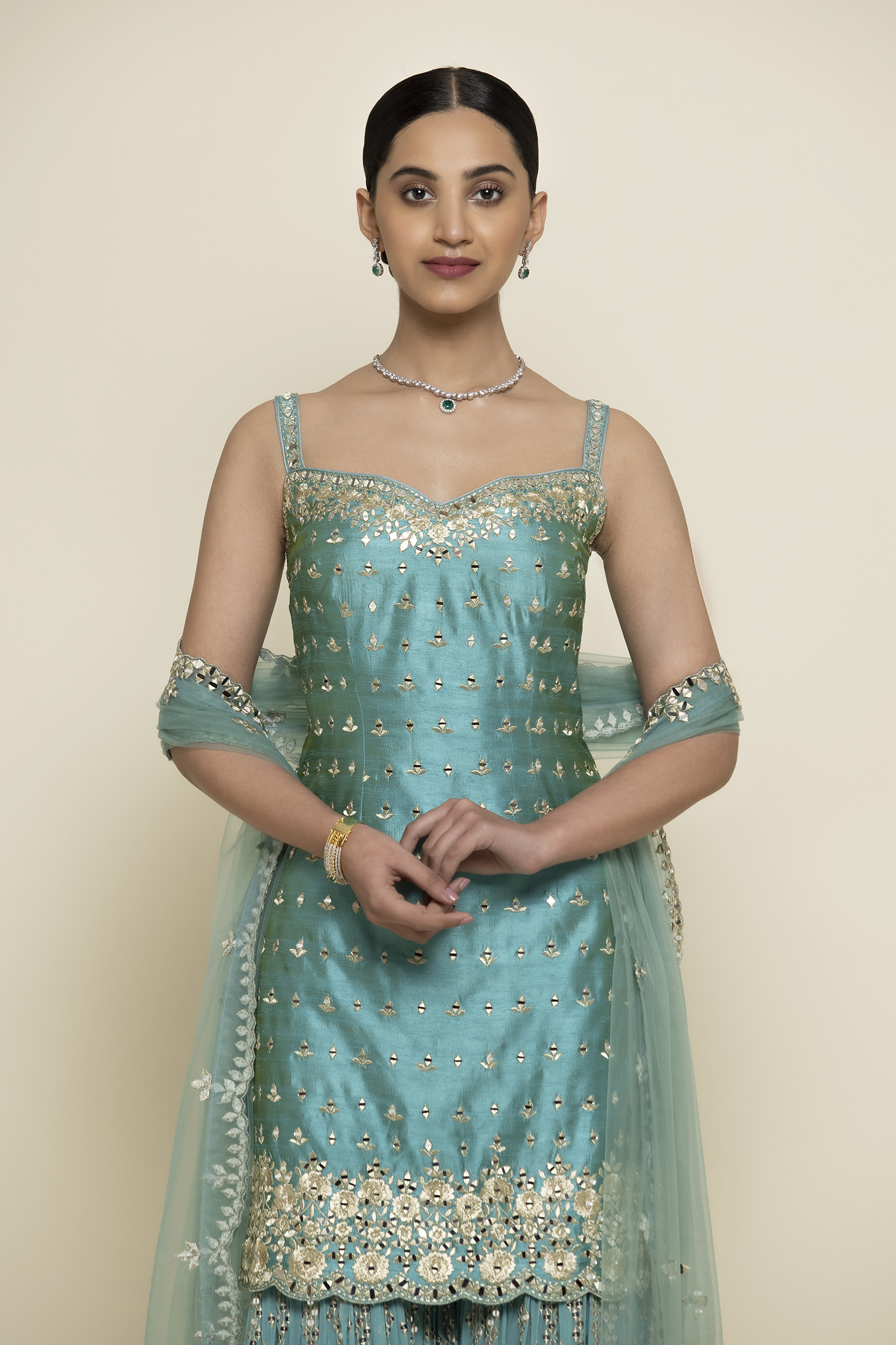 Aqua Blue Silk Garara Suit