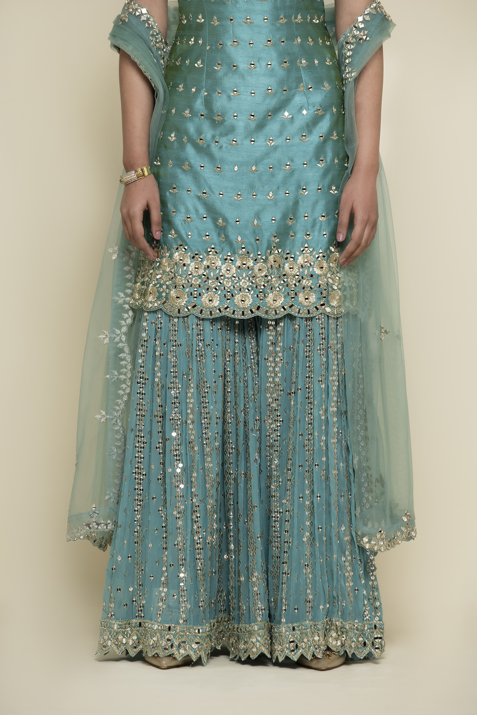 Aqua Blue Silk Garara Suit