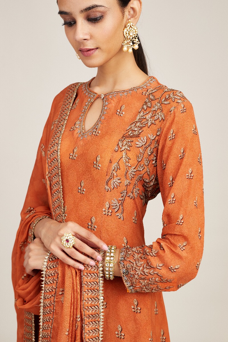 Orange embellished mullet sharara set