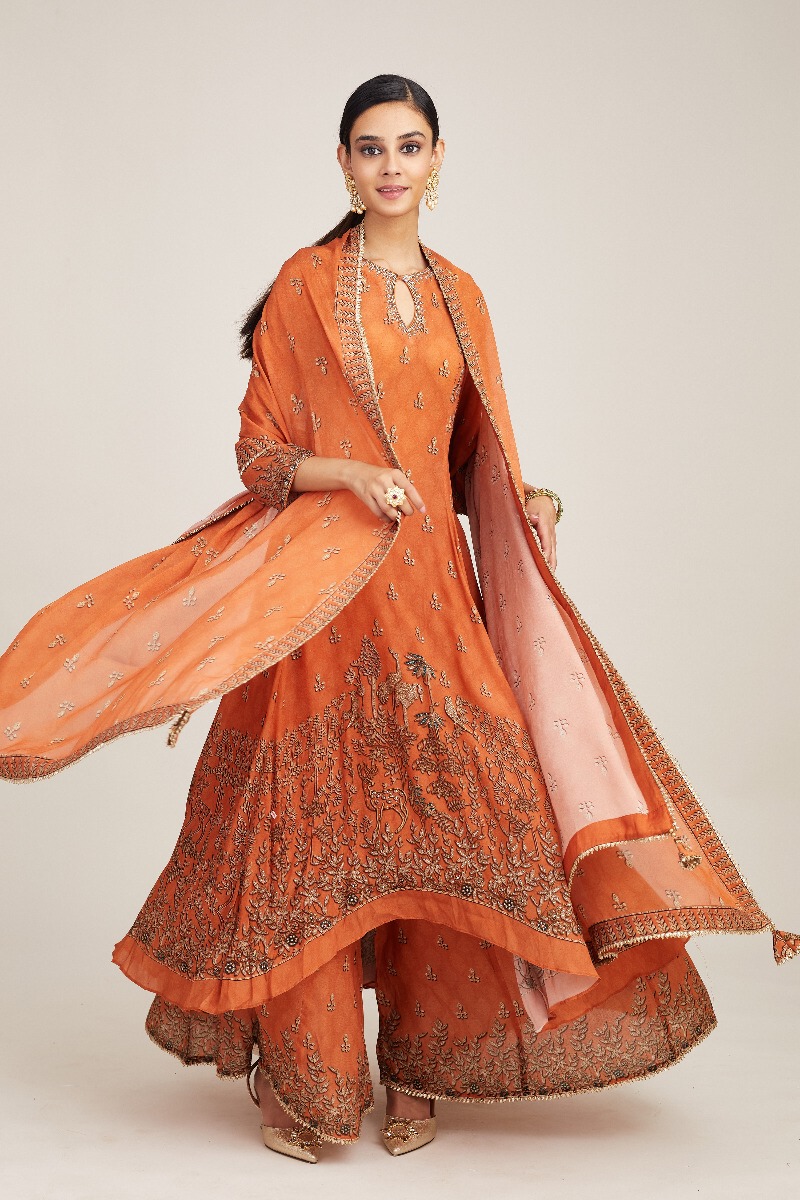 Orange embellished mullet sharara set