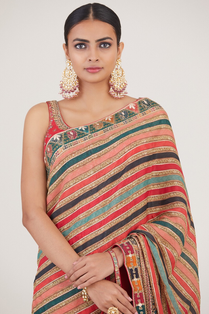 Striped Multicolour Crepe Saree