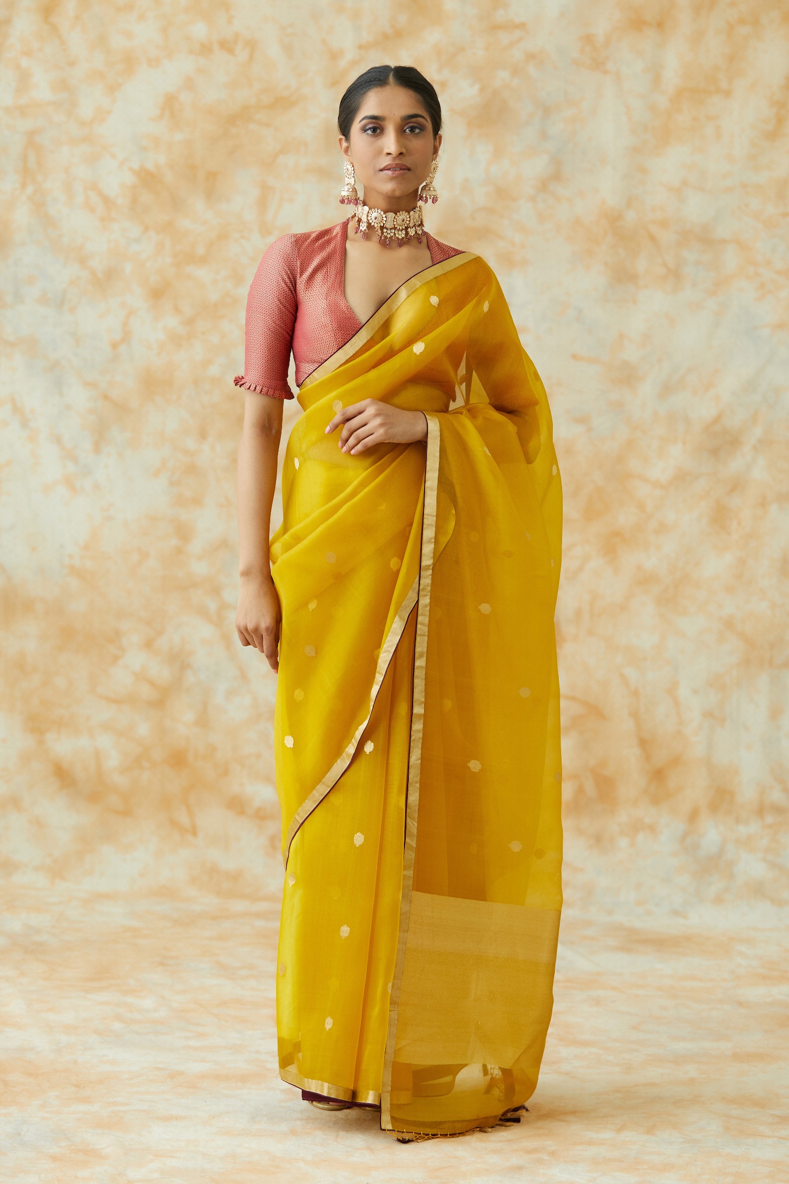 Buy Turmeric Yellow Organza Saree For Women Online Frontierraas