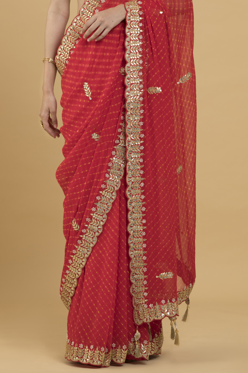 Red Lehriya Bandhani Georgette Saree