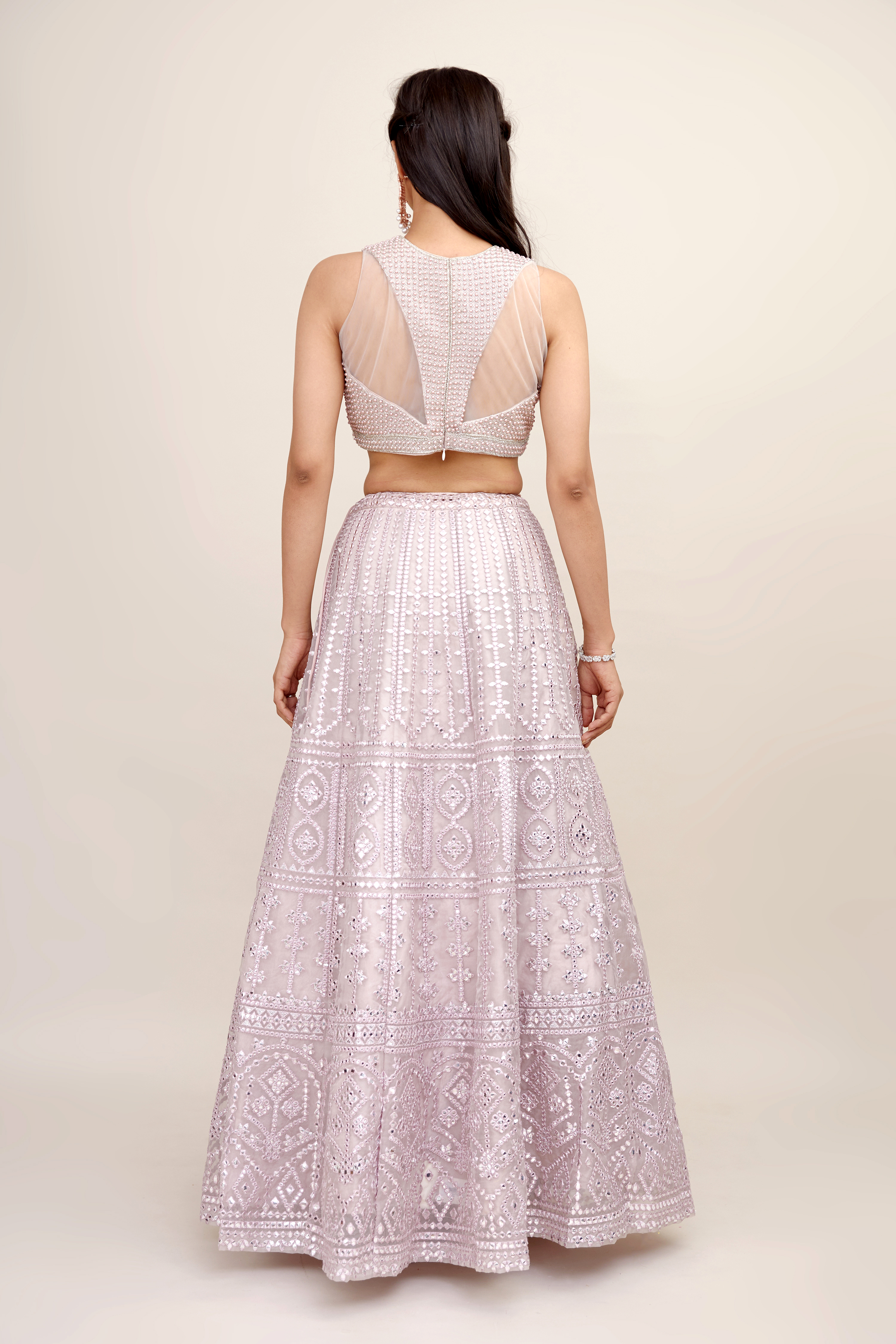 Silver Orchid Raw Silk Lehenga