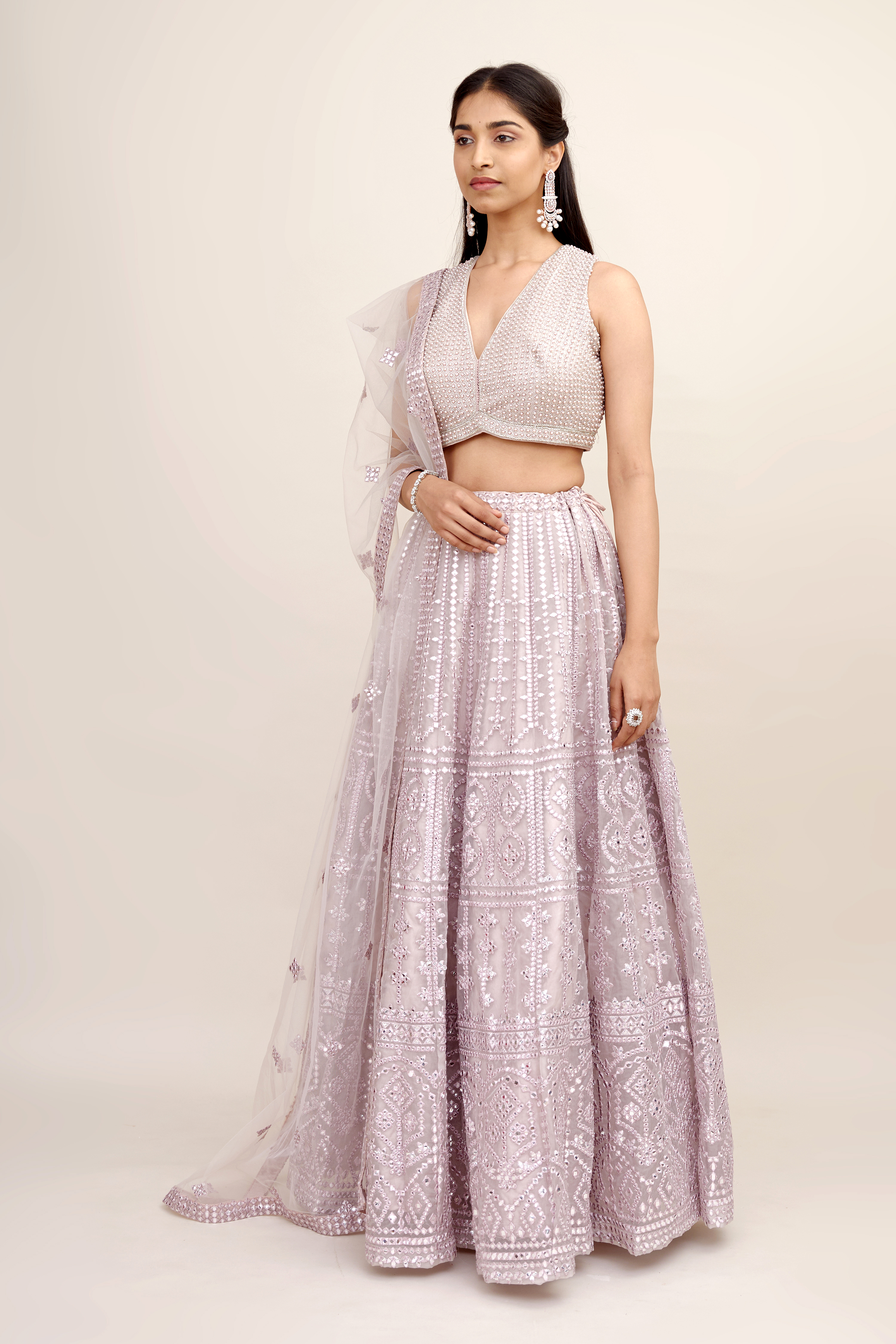 Silver Orchid Raw Silk Lehenga