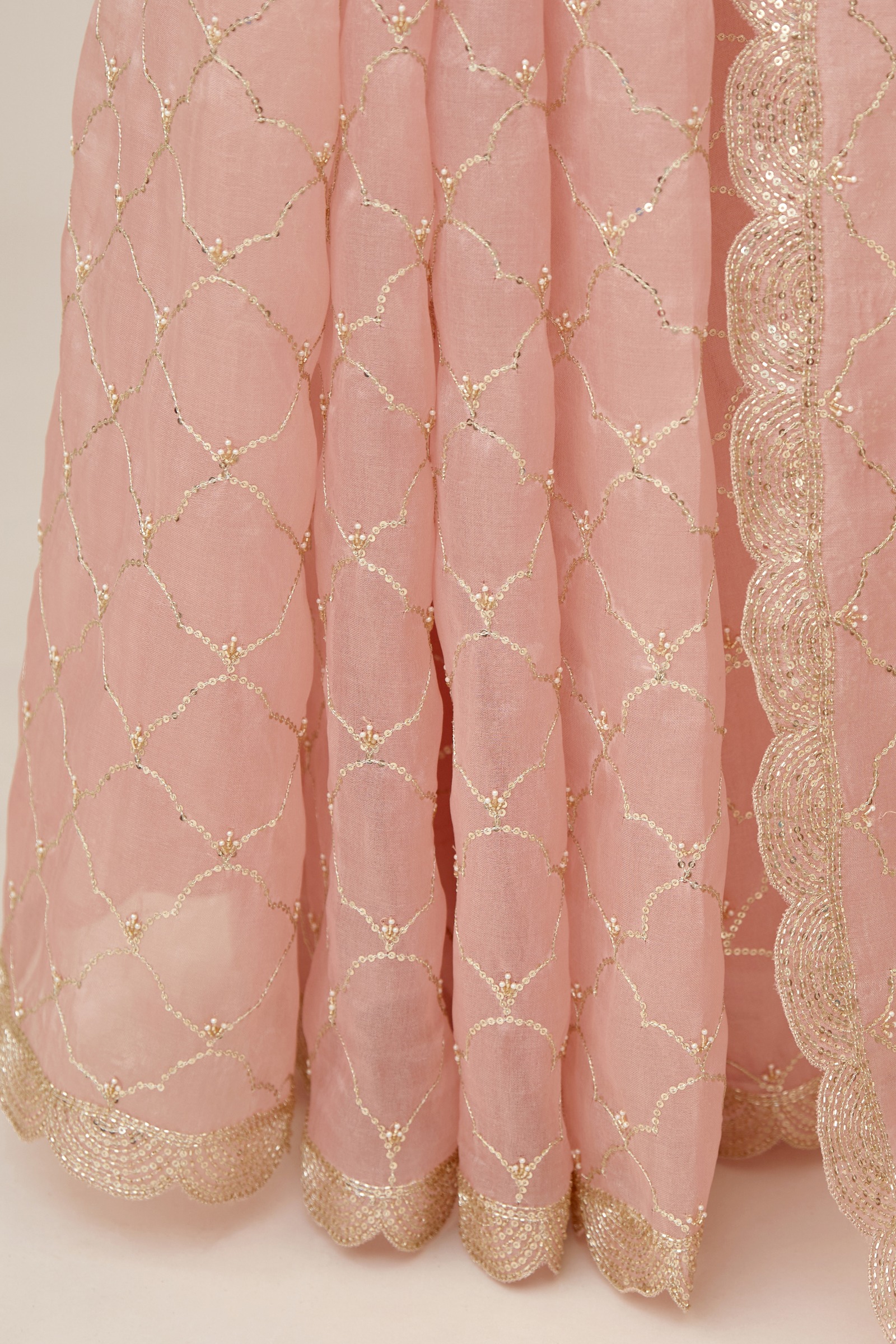 Pastel Pink Organza Saree