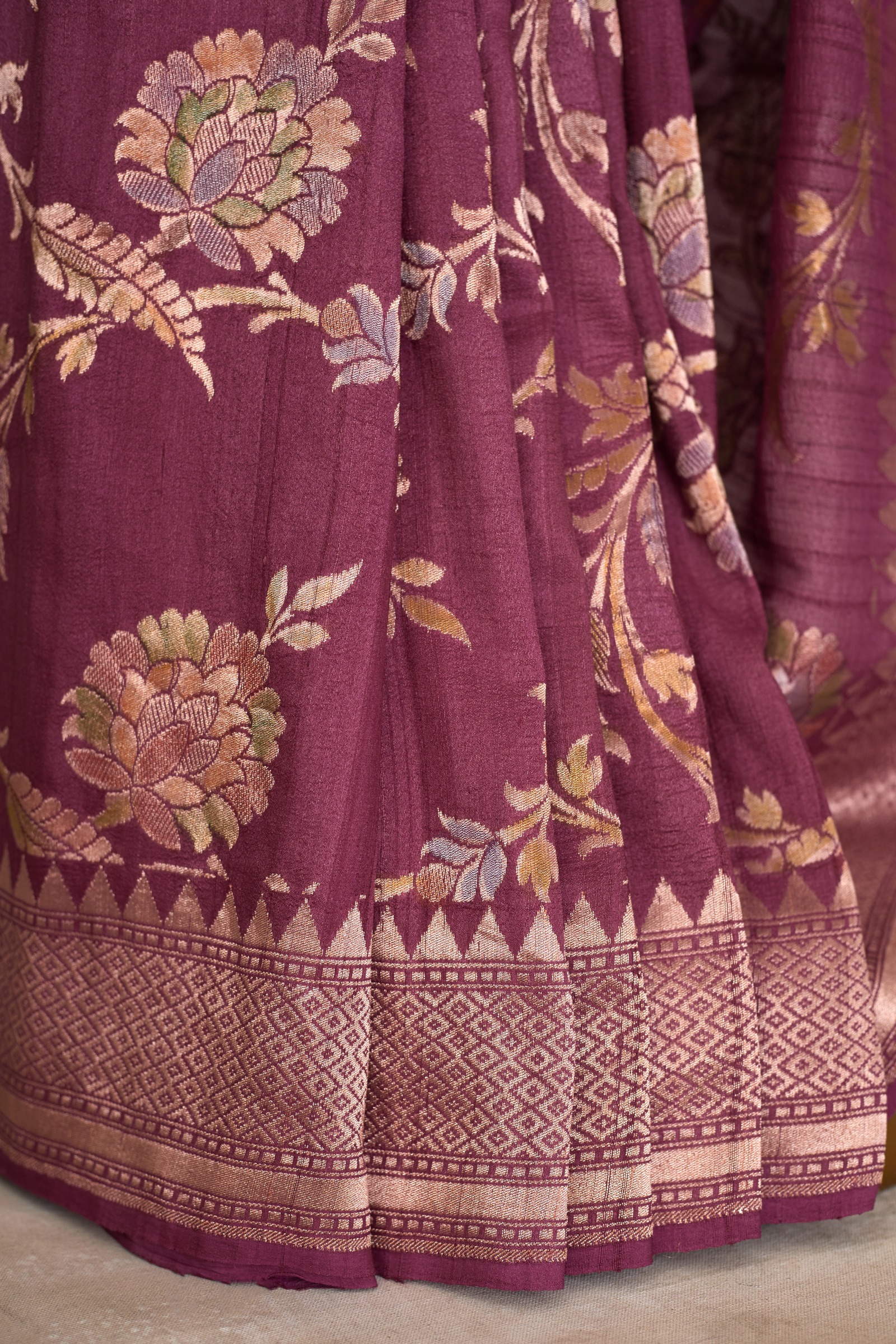 Dusty Dark Pink Banarasi Tussar Silk Saree