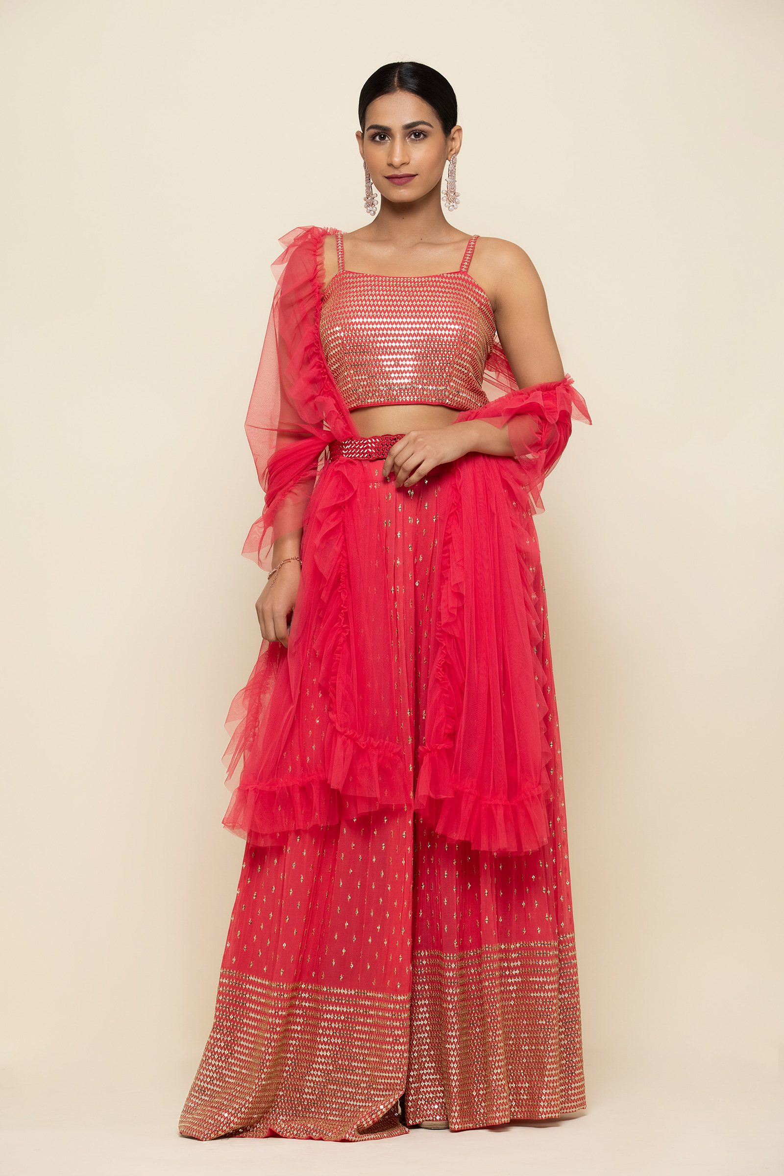 Hot Coral Georegette Sharara Suit