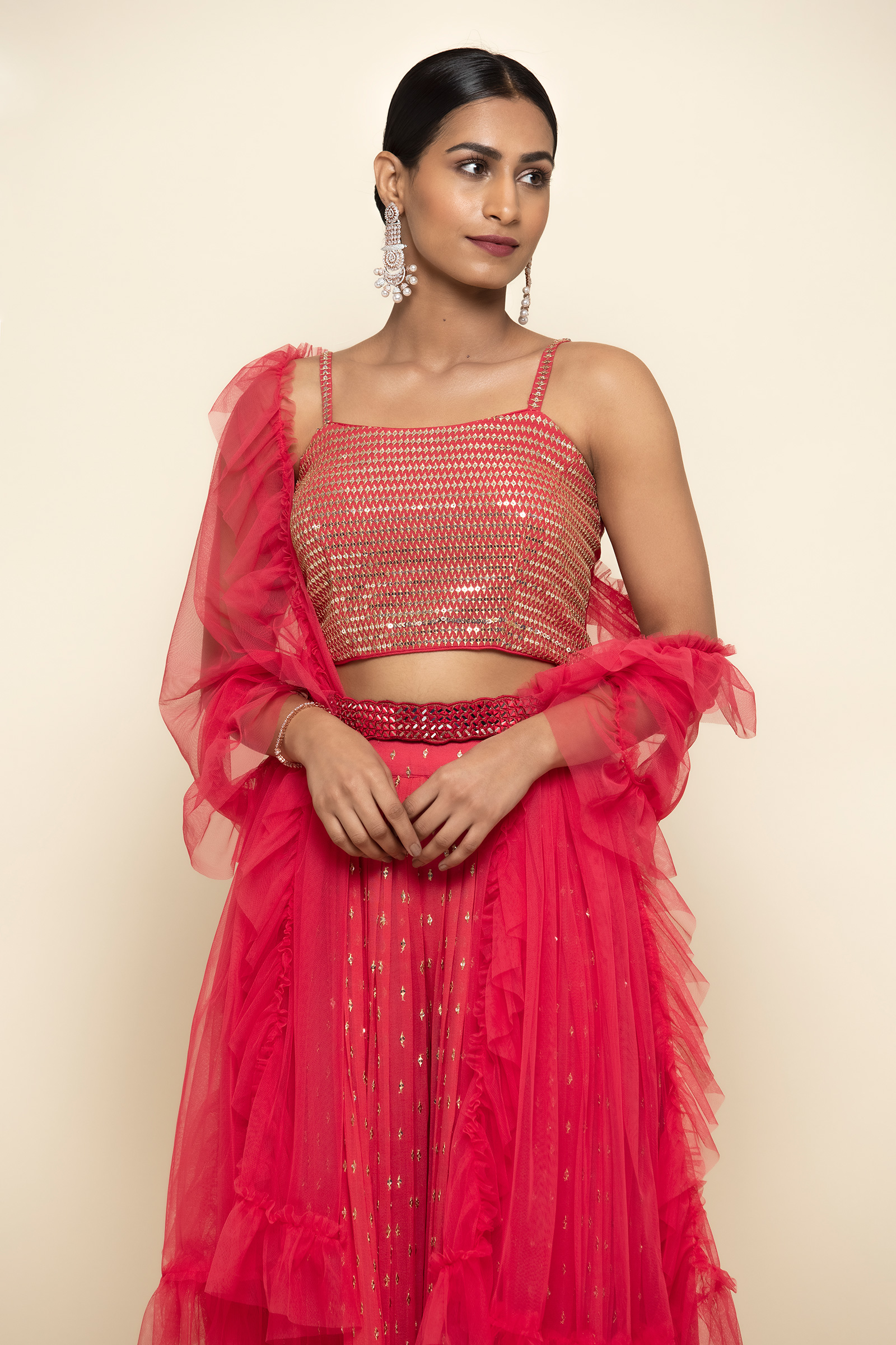 Hot Coral Georegette Sharara Suit