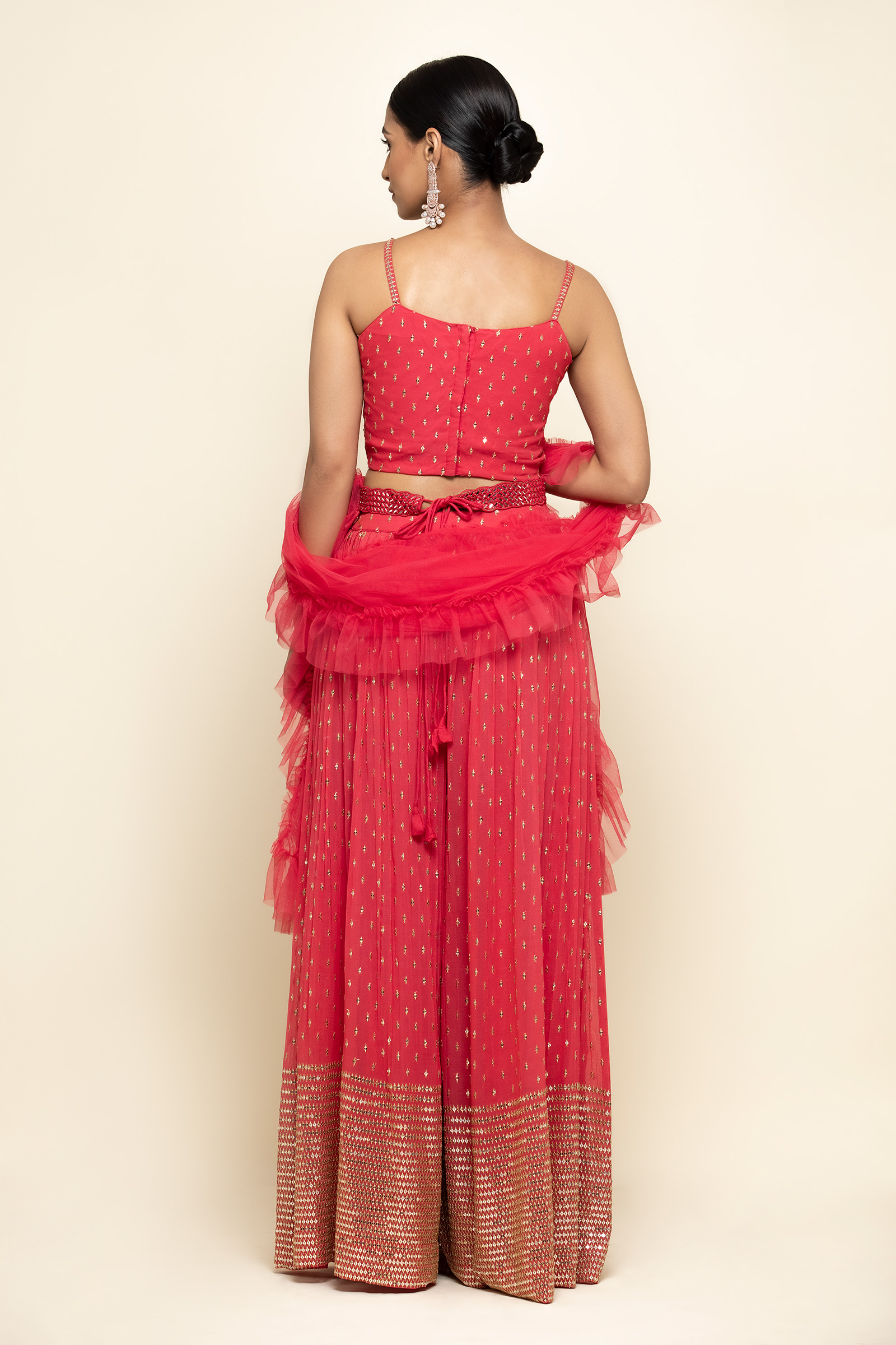 Hot Coral Georegette Sharara Suit
