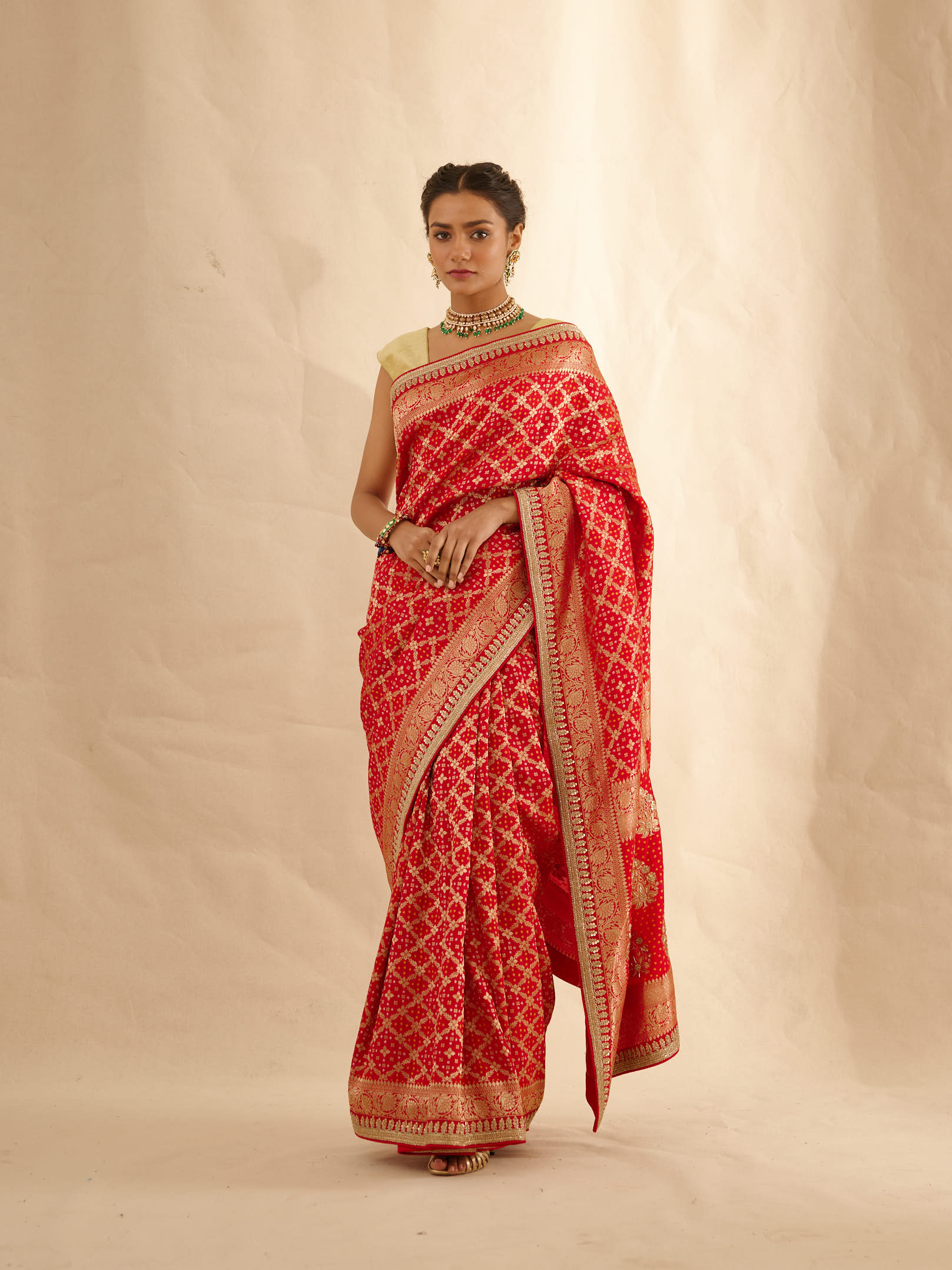 Vermillion Red Bandhani Banarasi Saree