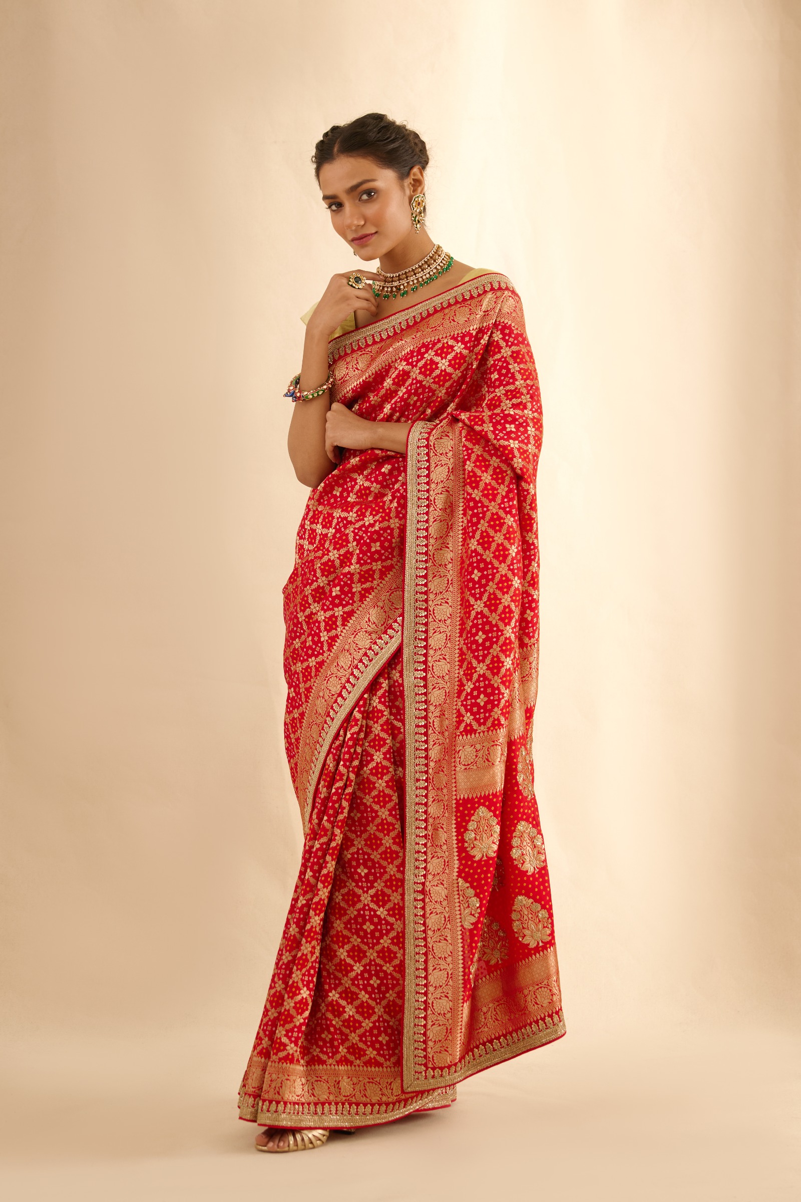 Vermillion Red Bandhani Banarasi Saree