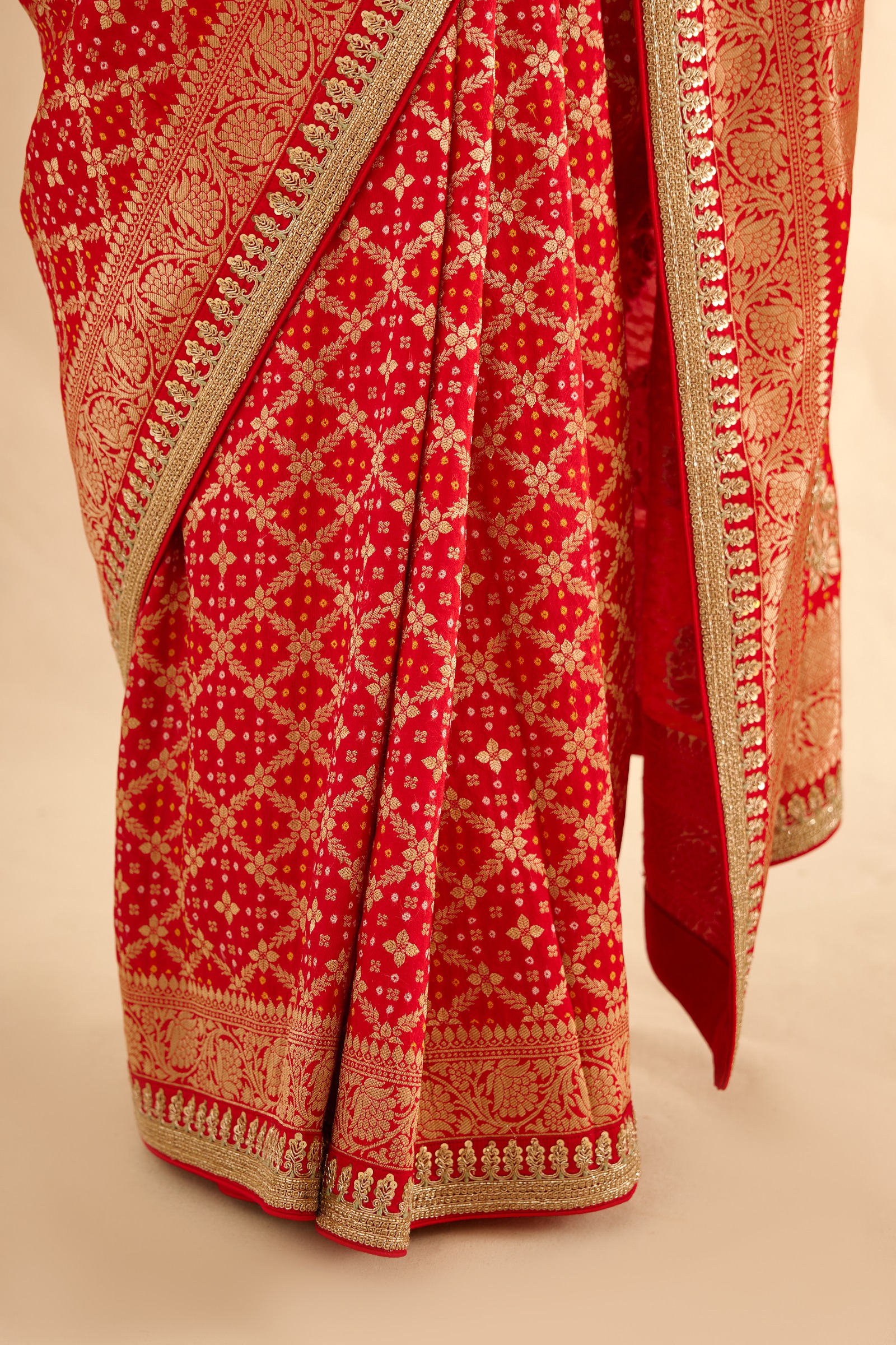 Vermillion Red Bandhani Banarasi Saree