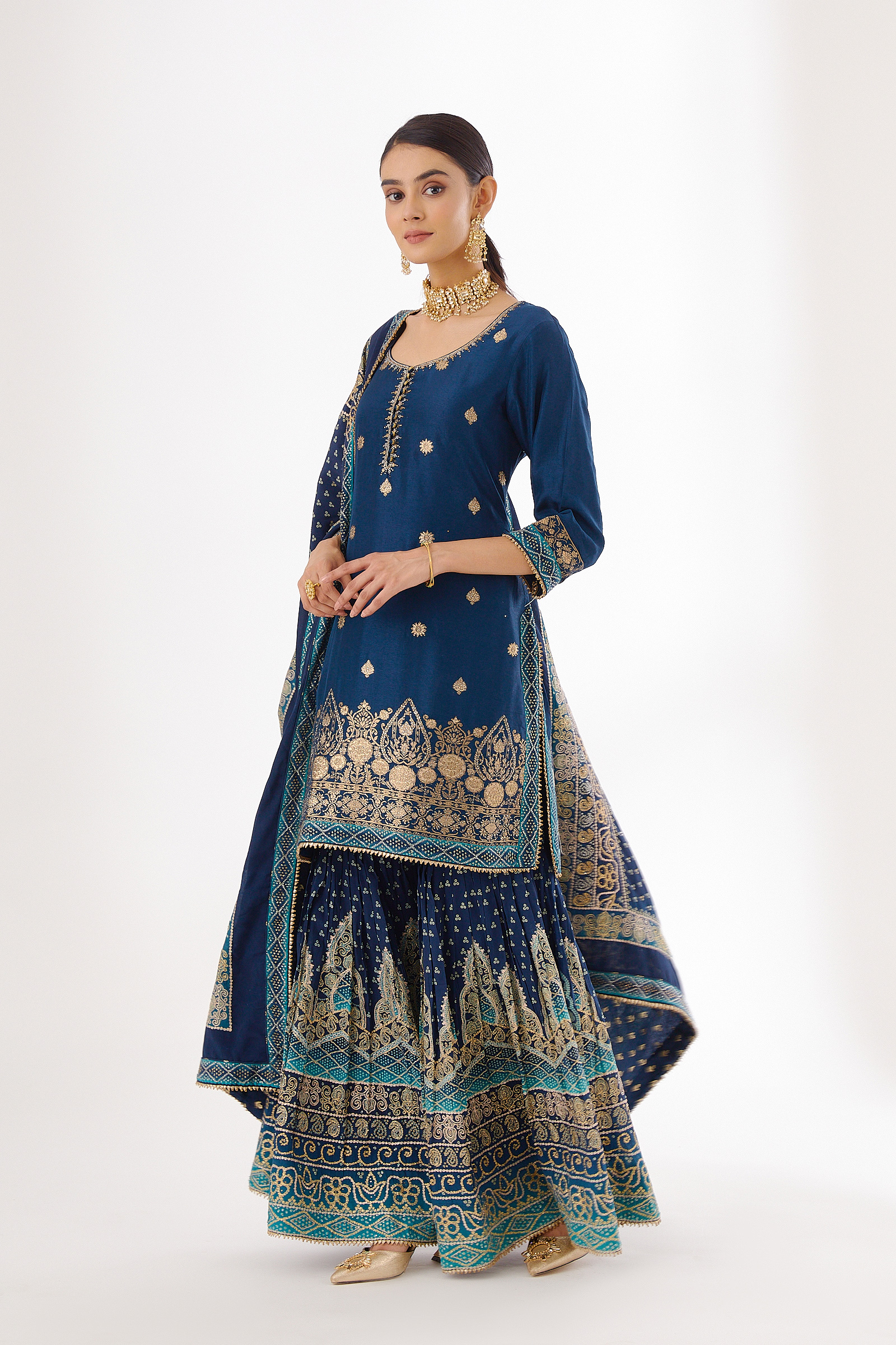 Royal Blue Silk Garara Suit
