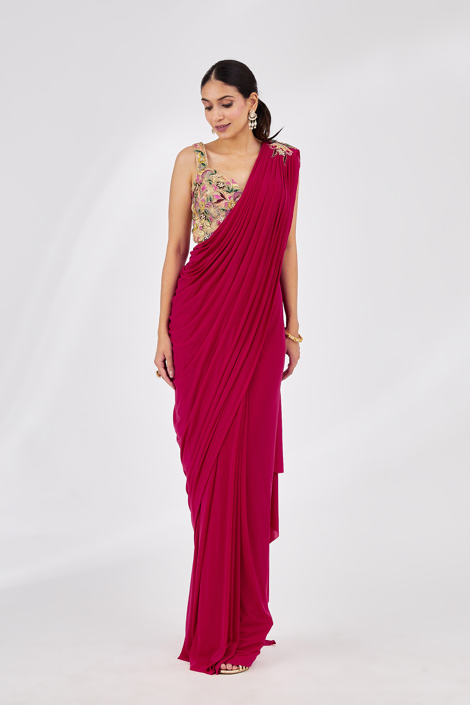 Fuchsia Pink Drape Saree