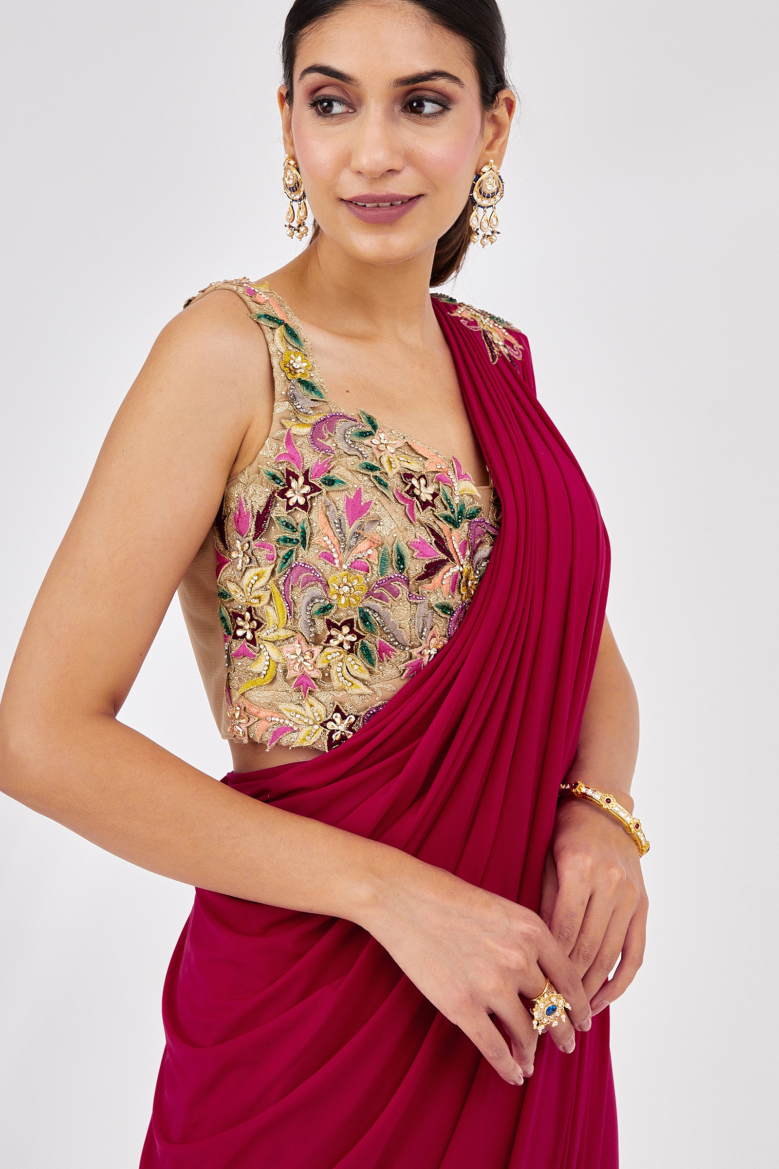 Fuchsia Pink Drape Saree