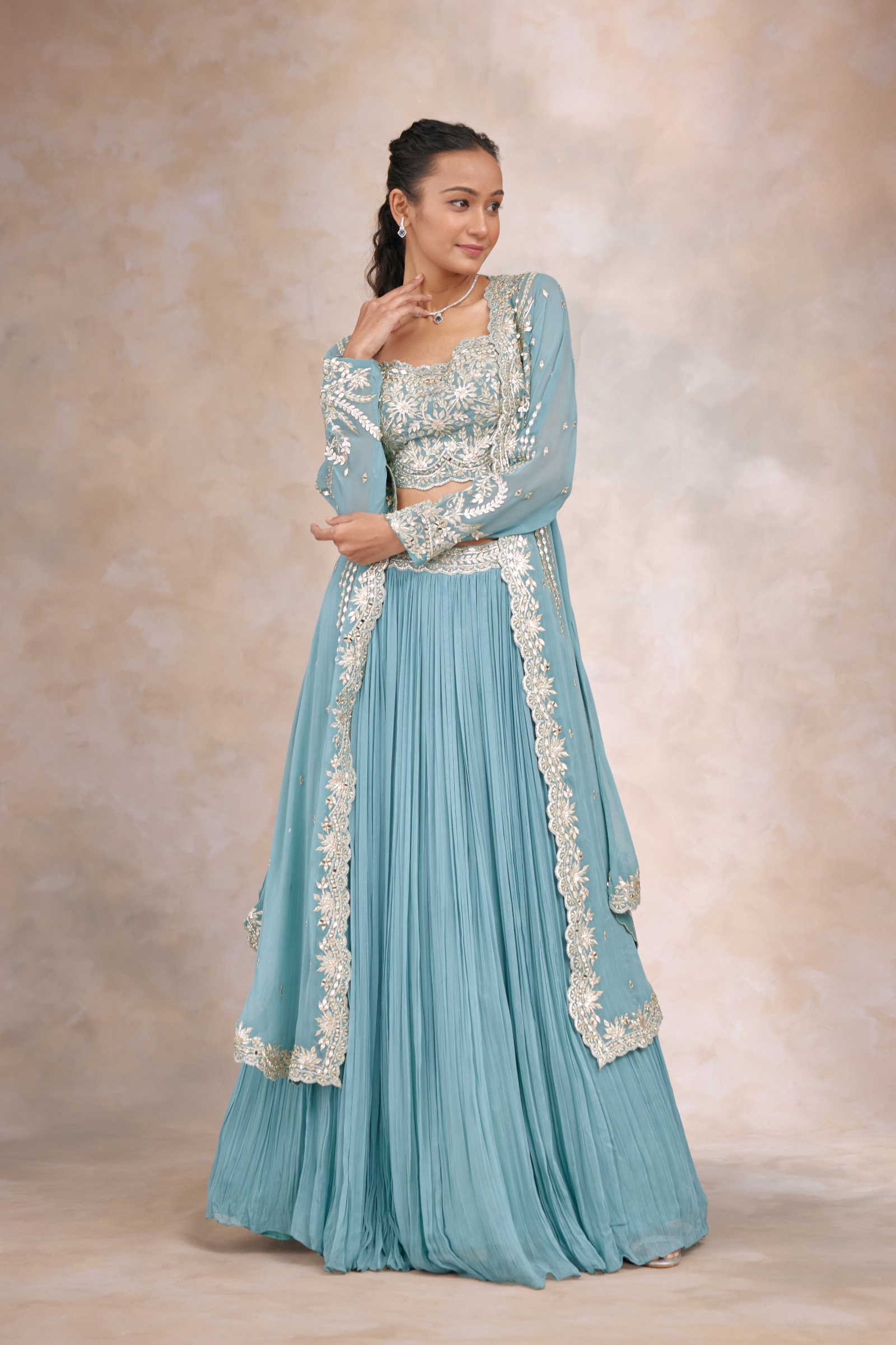 Teal Blue Cape Lehenga