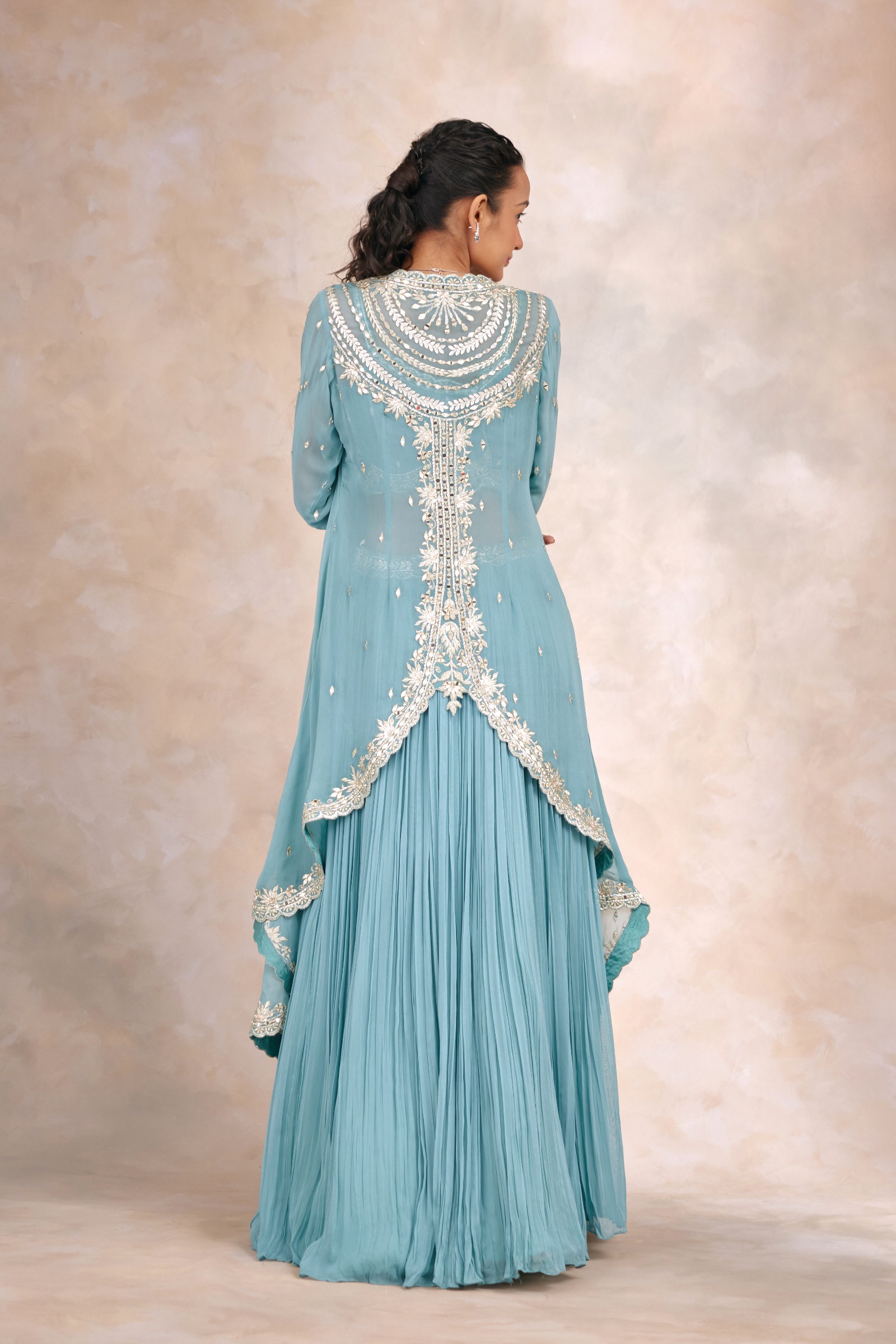Teal Blue Cape Lehenga