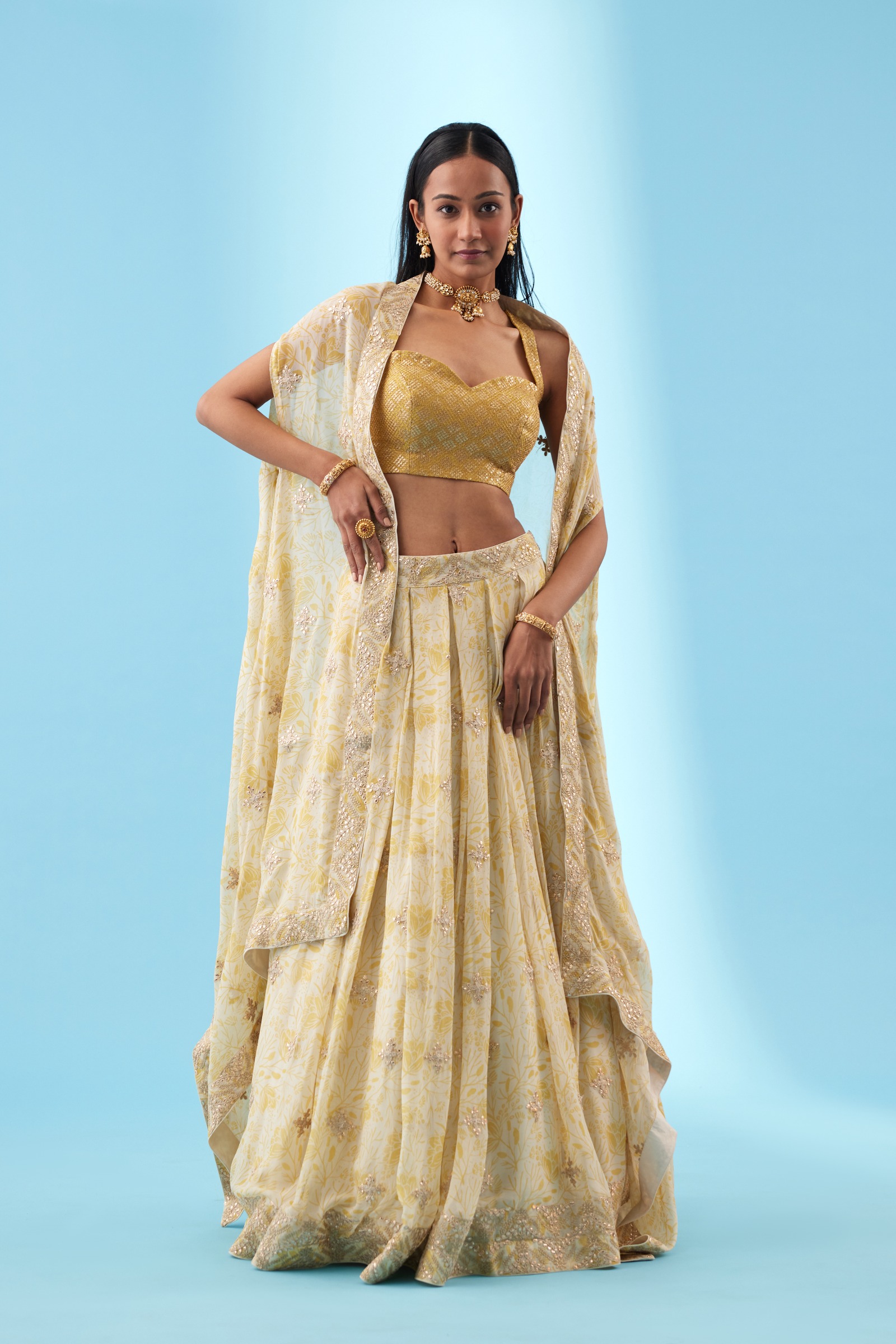 Laburnum Yellow Cape Lehenga- Frontier Raas
