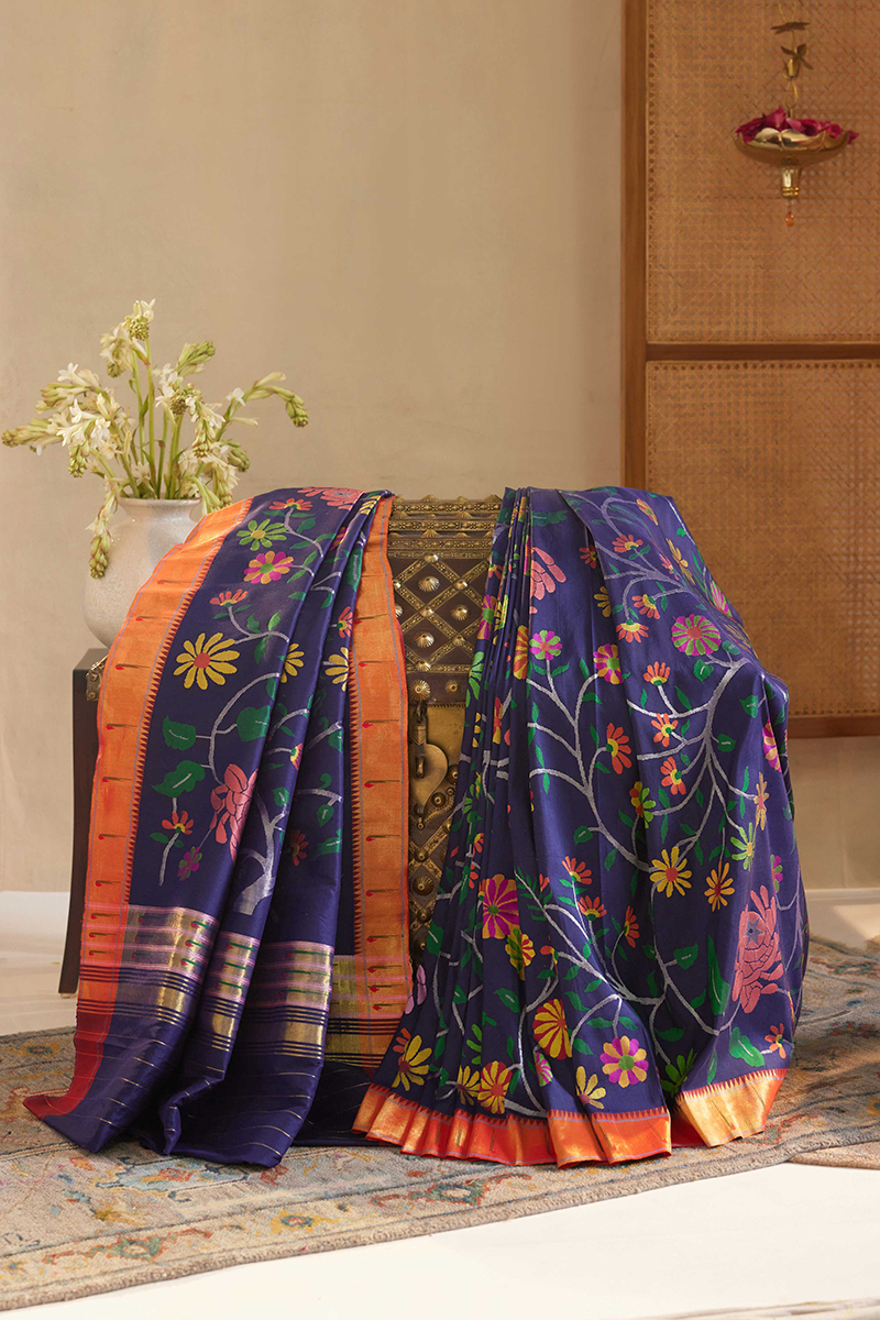 Navy Blue Paithani Silk Saree