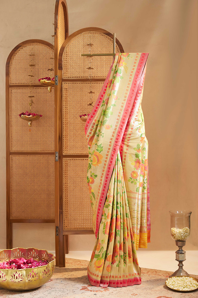 Sunflower Yellow Paithani Silk Saree