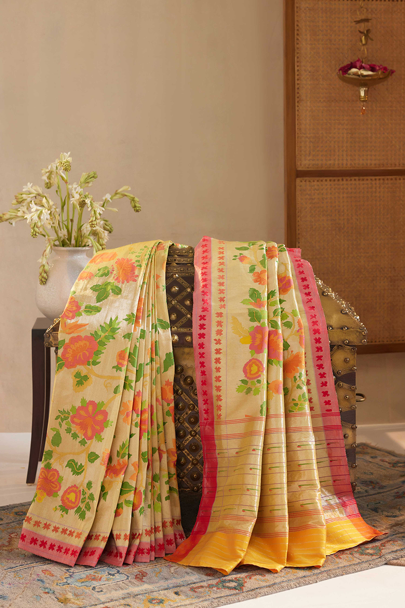 Sunflower Yellow Paithani Silk Saree