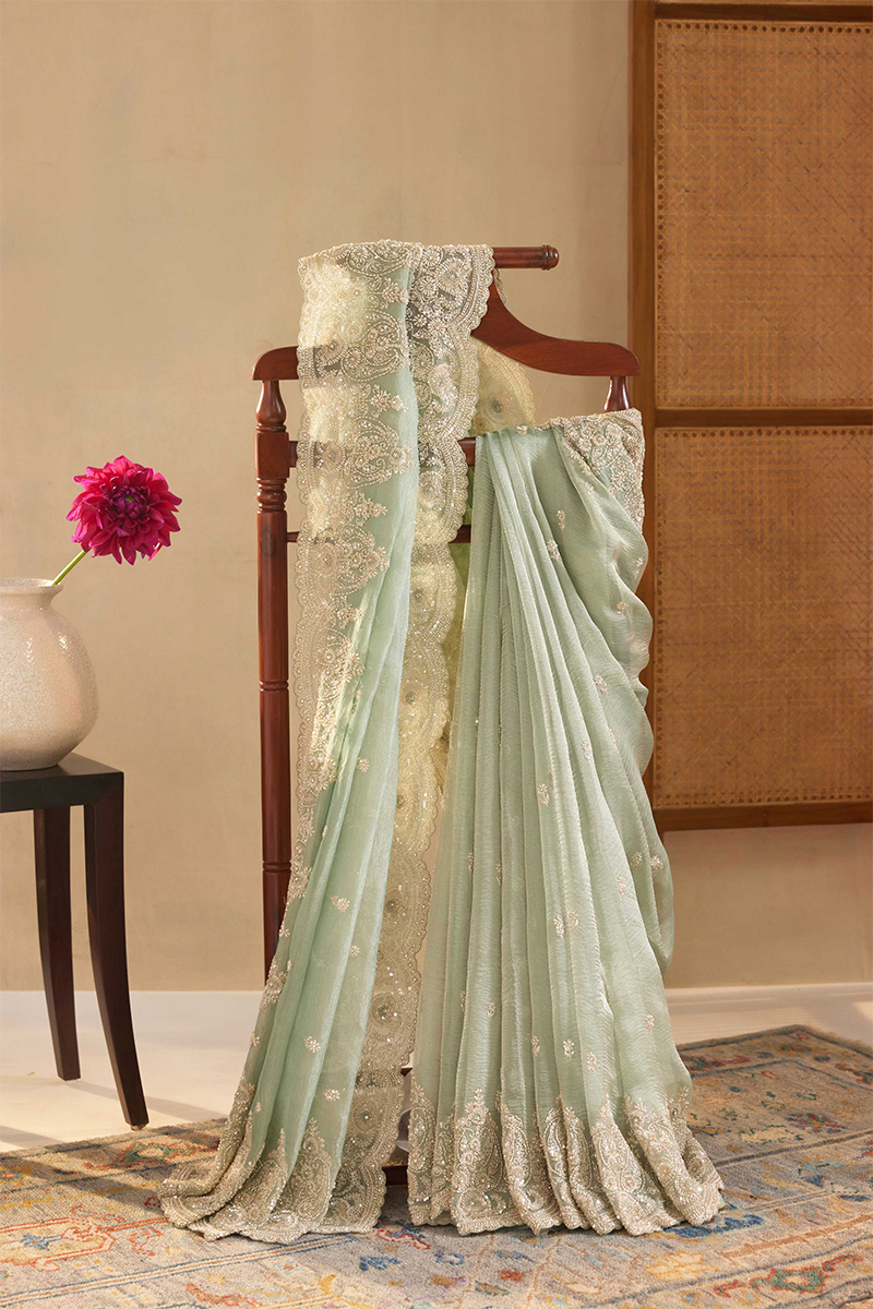 Ocean Green Tissue Organza Saree