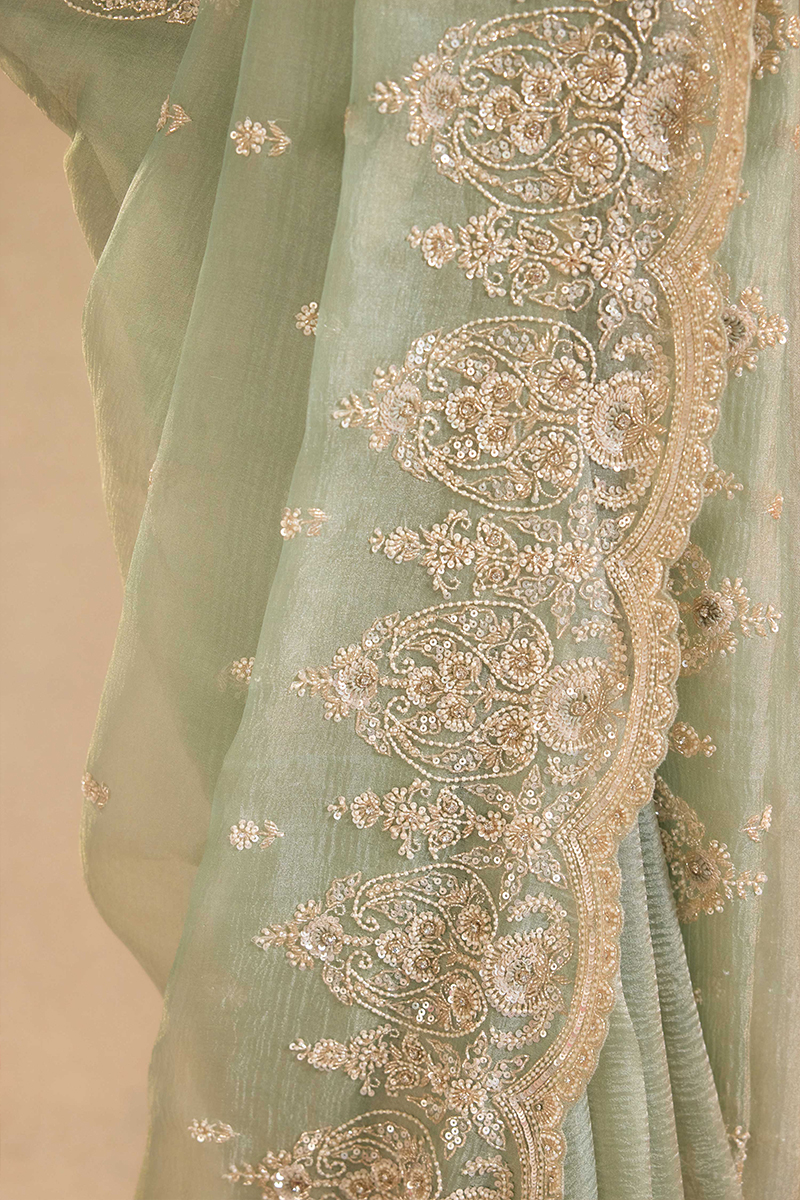 Ocean Green Tissue Organza Saree