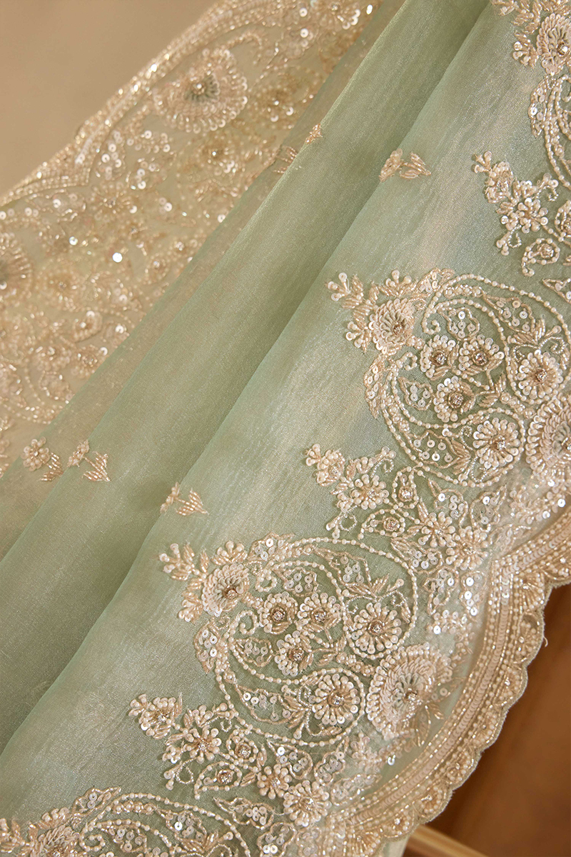 Ocean Green Tissue Organza Saree